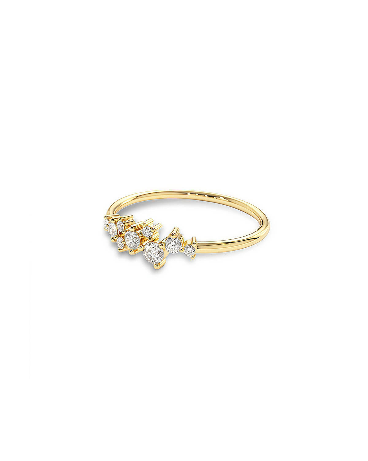 Cluster Diamond Ring 14K Gold On Silver-Opreshyne