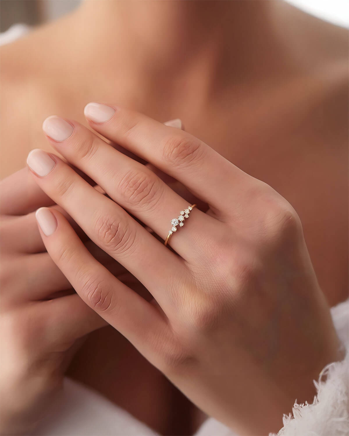 Cluster Diamond Ring 14K Gold On Silver-Opreshyne