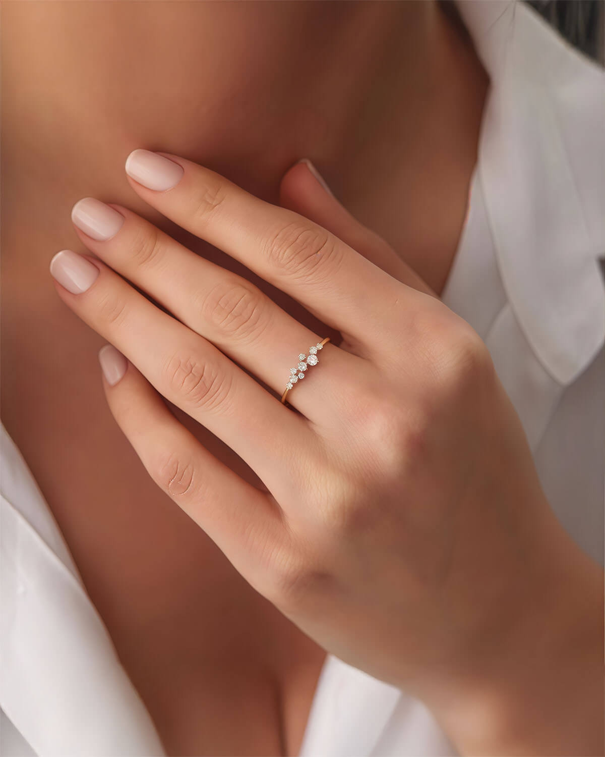 Cluster Diamond Ring 14K Gold On Silver-Opreshyne