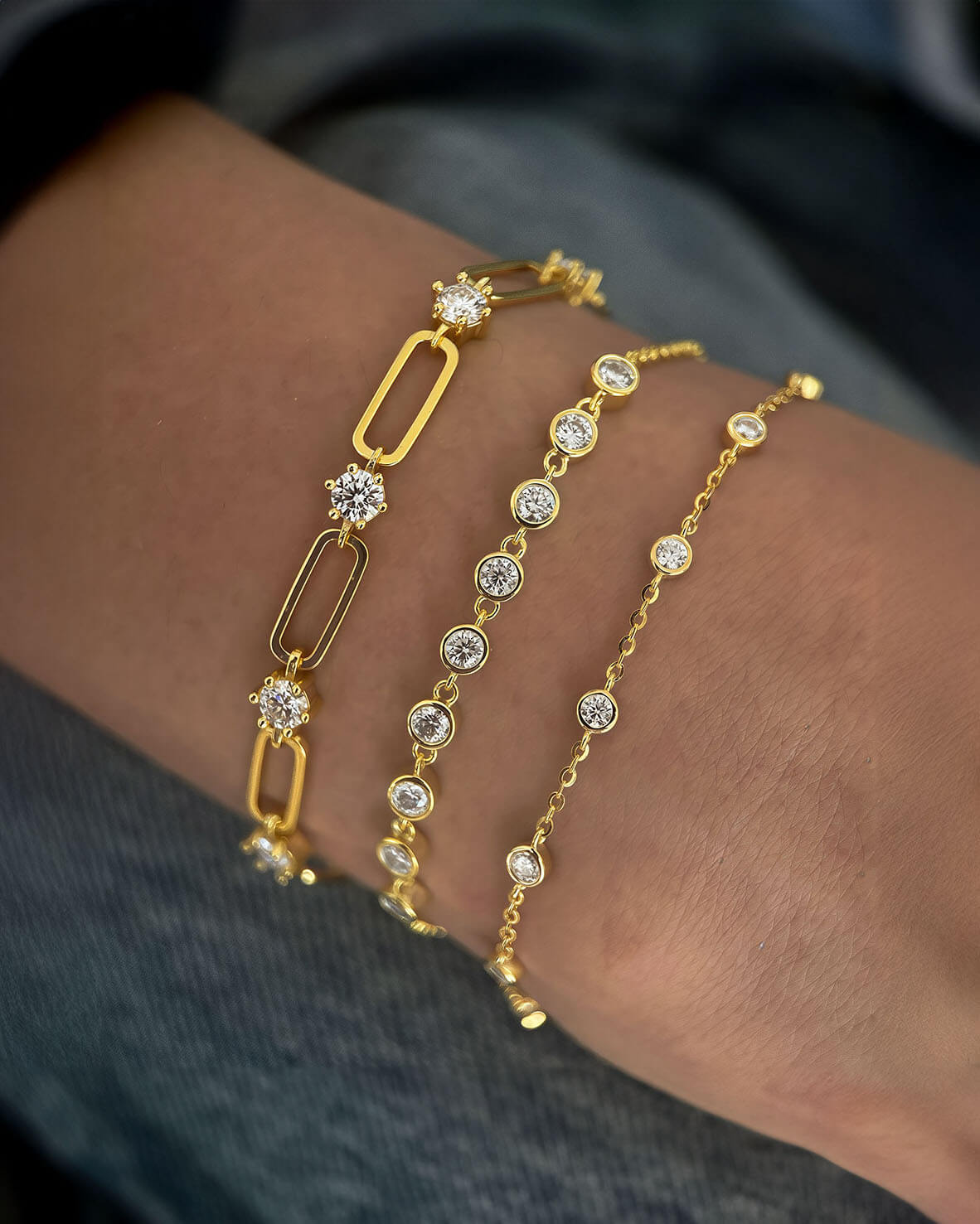Delicate Moissanite Diamond Chain Bracelet in 14K Gold-Opreshyne
