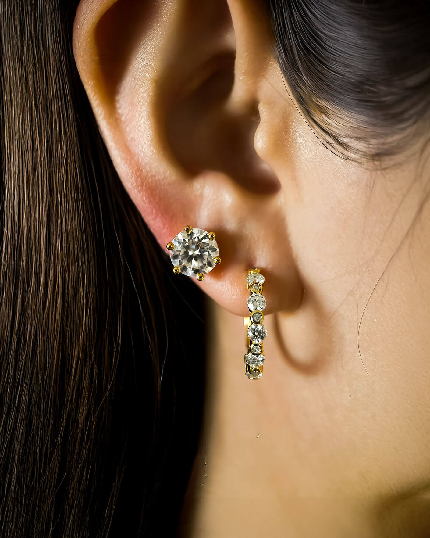 Classic Gold Diamond Stud Earrings with Moissanite-Opreshyne