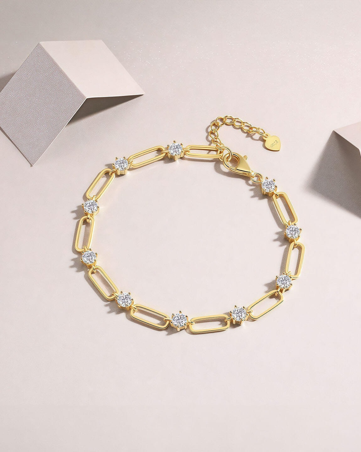 Delicate Moissanite Diamond Chain Bracelet in 14K Gold-Opreshyne
