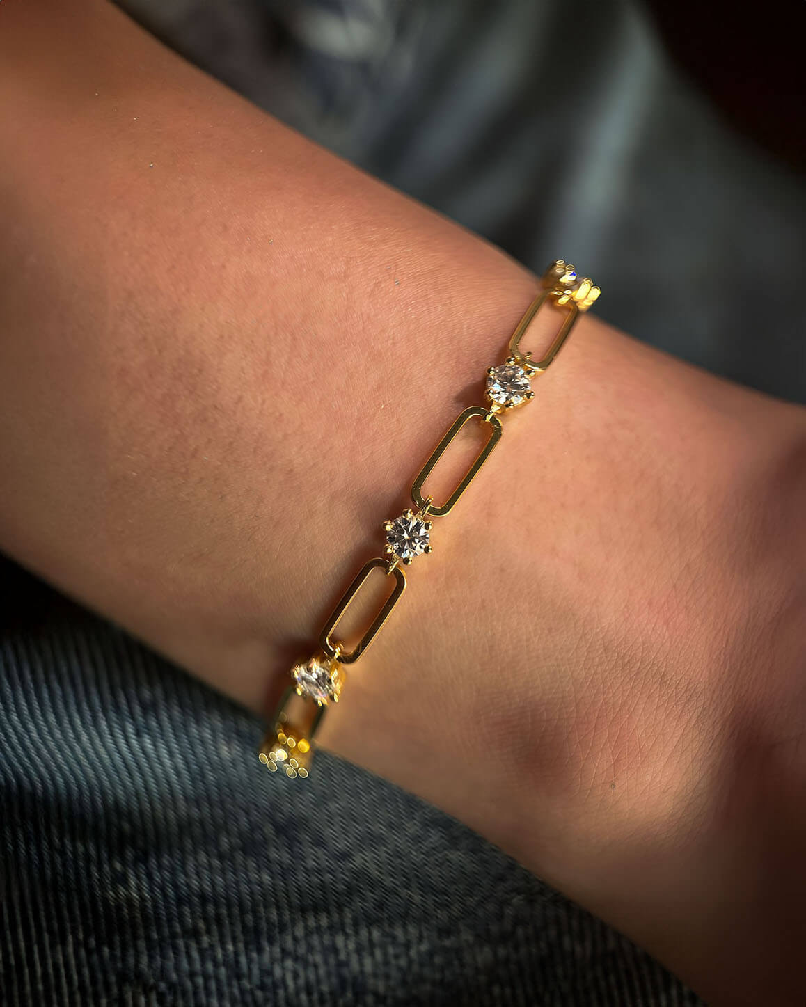 Delicate Moissanite Diamond Chain Bracelet in 14K Gold-Opreshyne