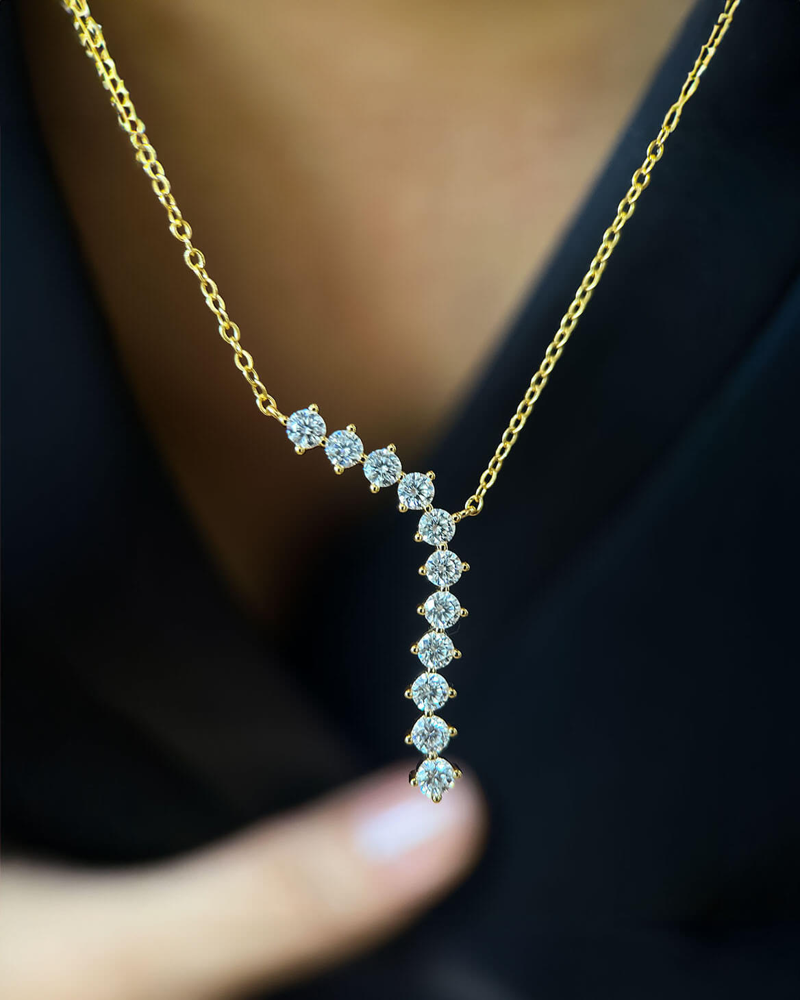 Diamond Bezel Necklace with Moissanite Sparkle-Opreshyne