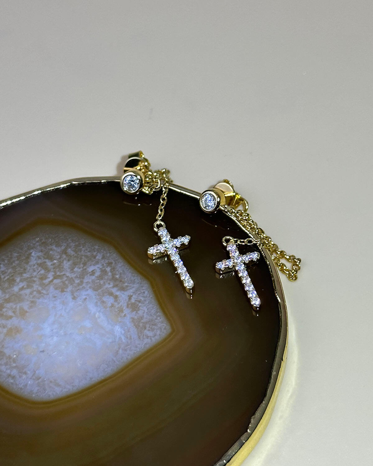 Diamond Cross Earrings – Dangle Chain Style-Opreshyne