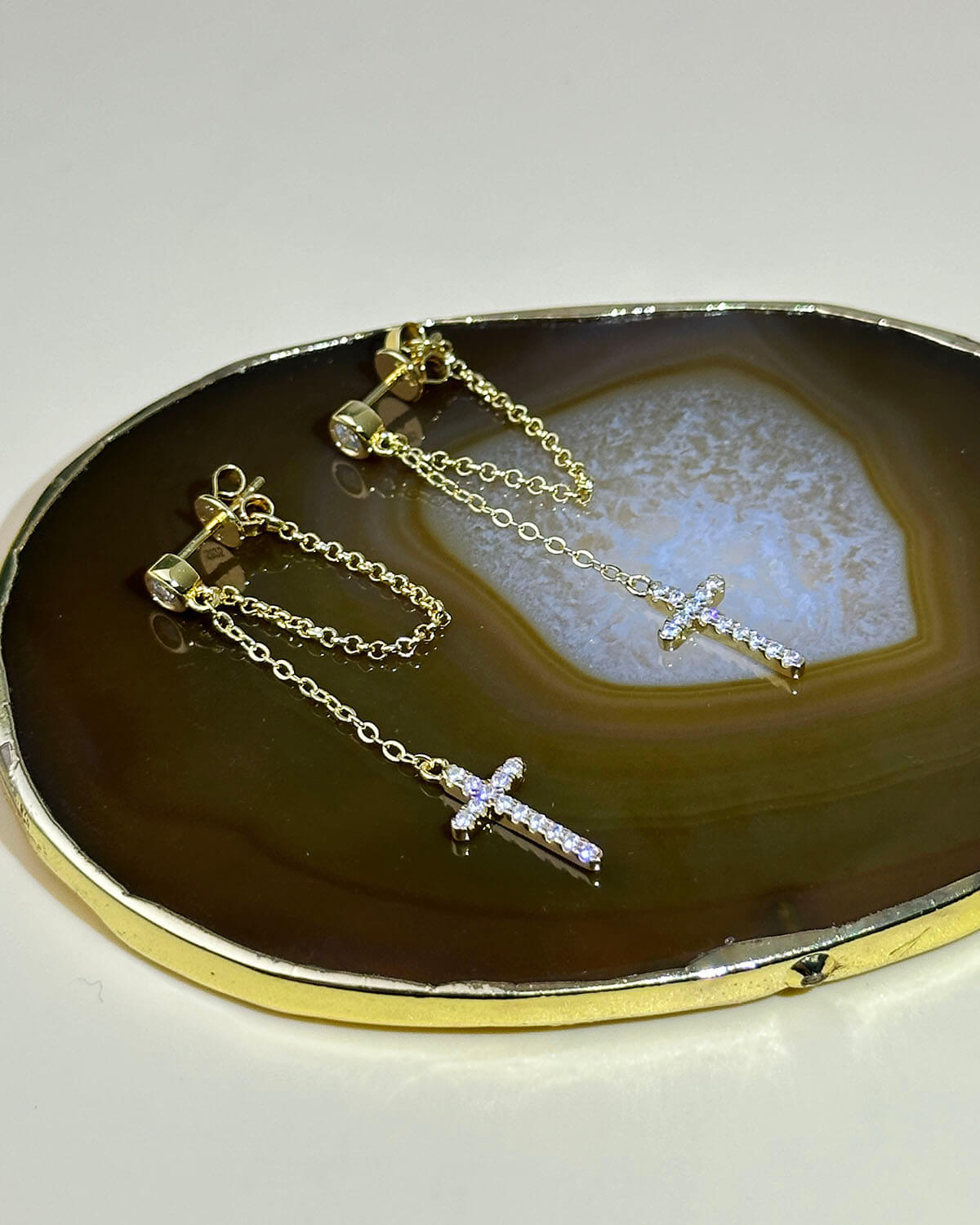 Diamond Cross Earrings – Dangle Chain Style-Opreshyne