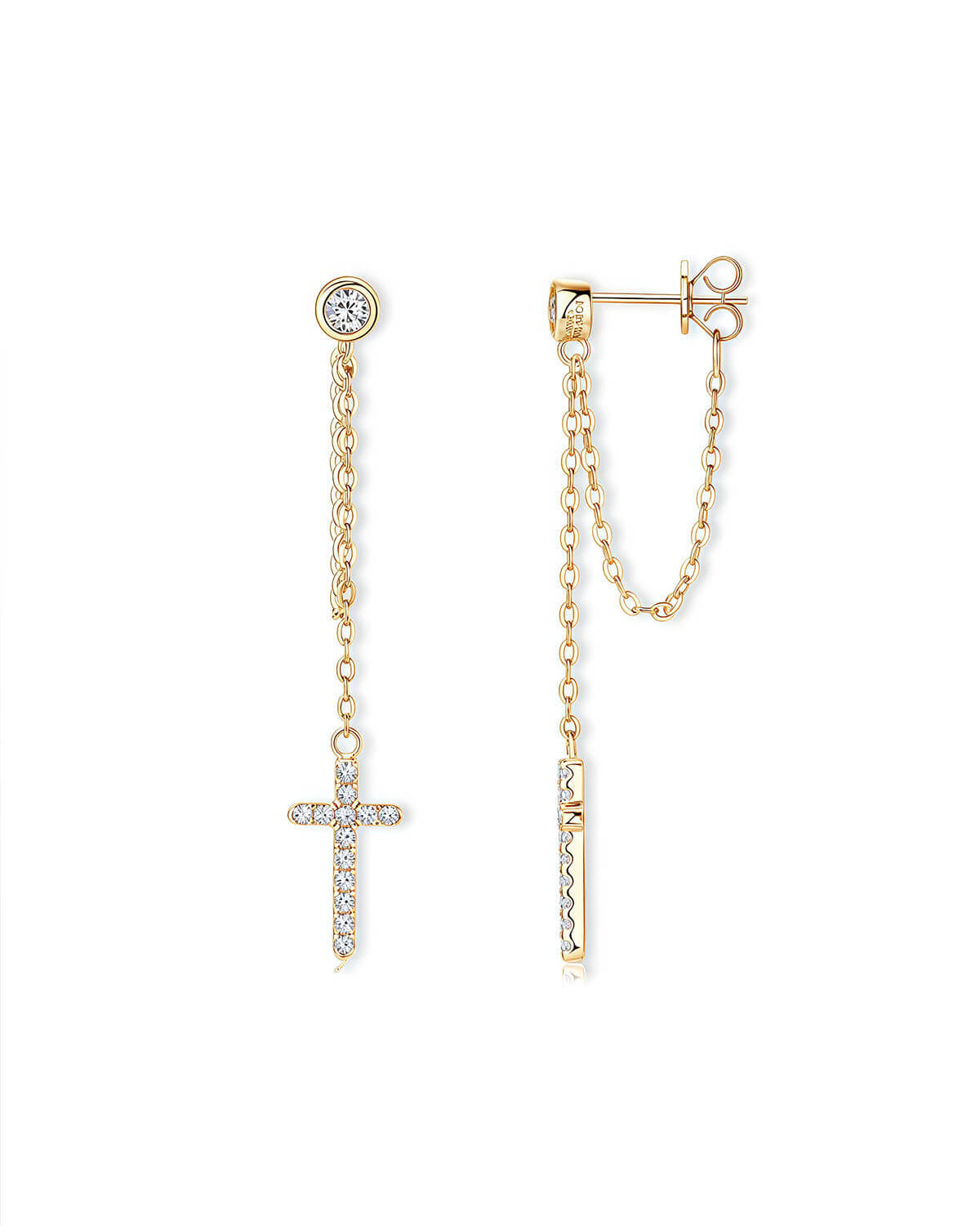 Diamond Cross Earrings – Dangle Chain Style-Opreshyne
