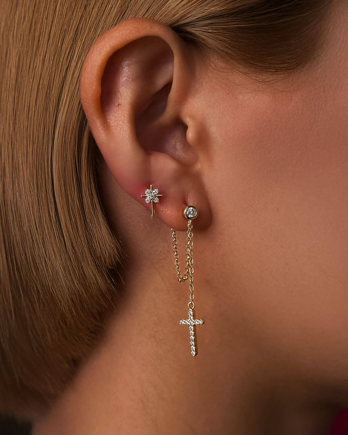 Diamond Cross Earrings – Dangle Chain Style-Opreshyne