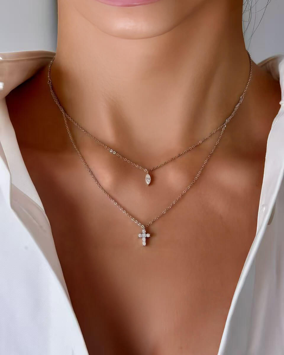 Elysian Cross - Marquise Diamond Necklace