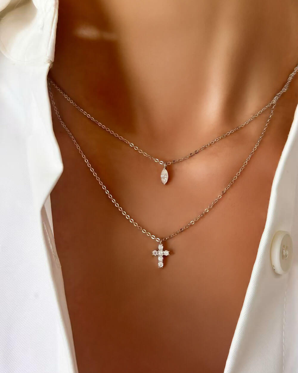 Elysian Cross - Marquise Diamond Necklace