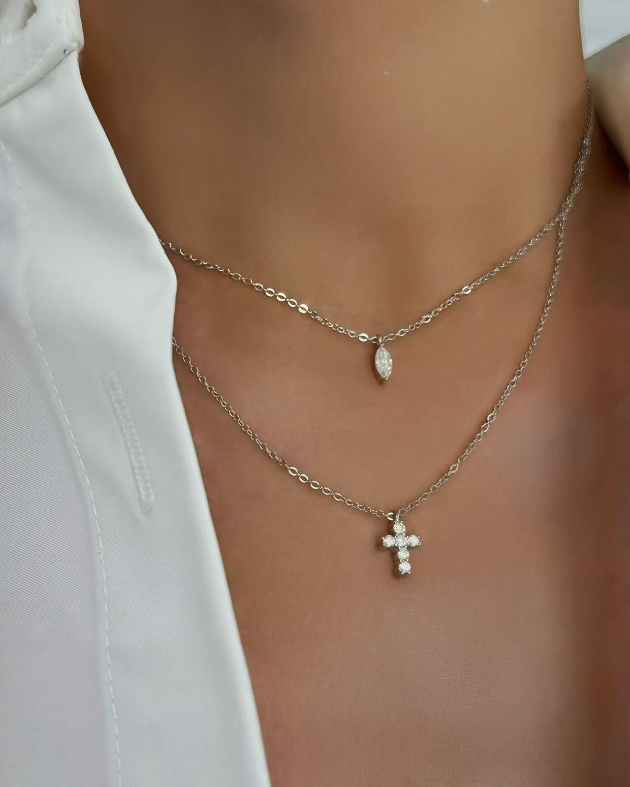 Elysian Cross - Marquise Diamond Necklace