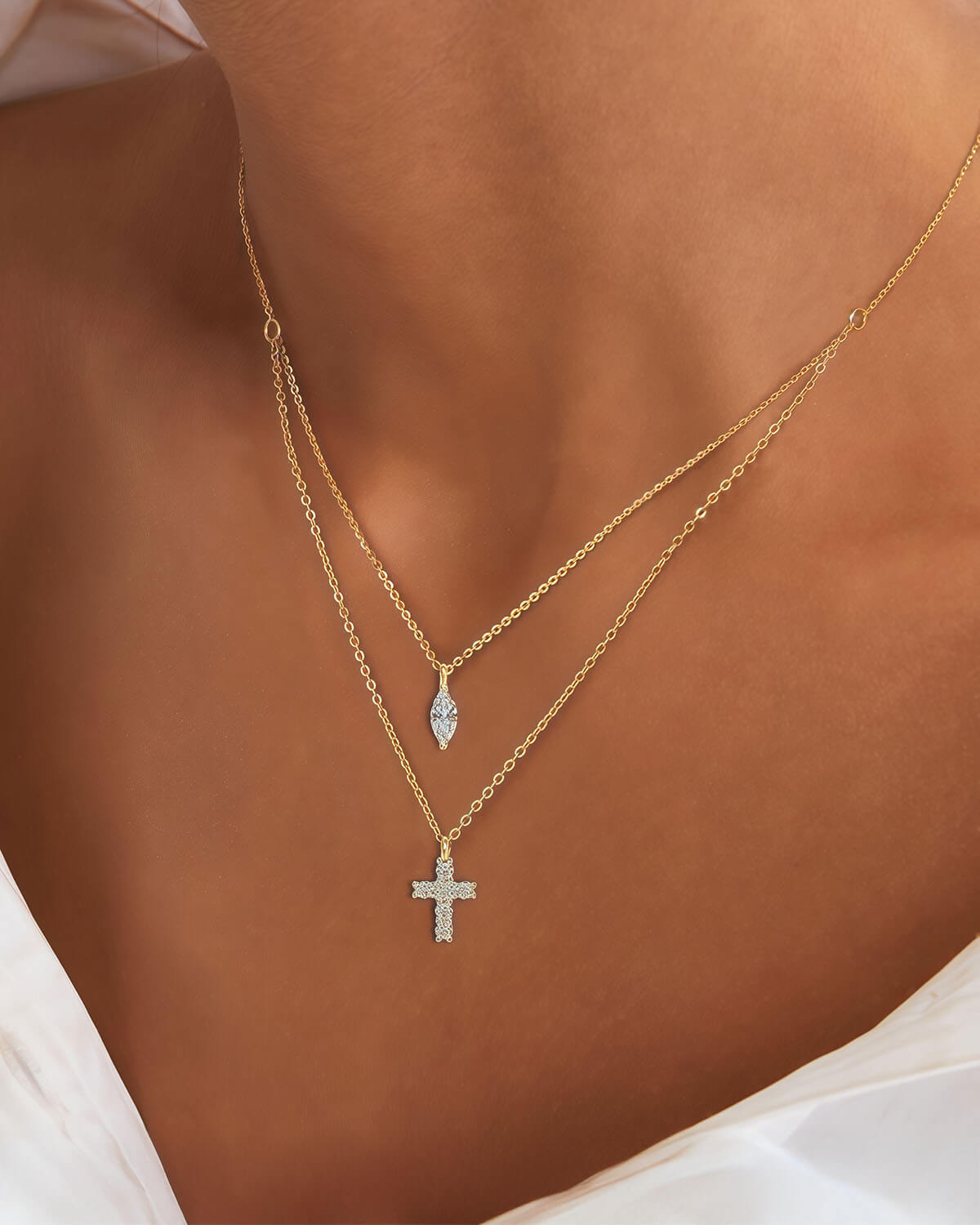 Elysian Cross - Marquise Diamond Necklace
