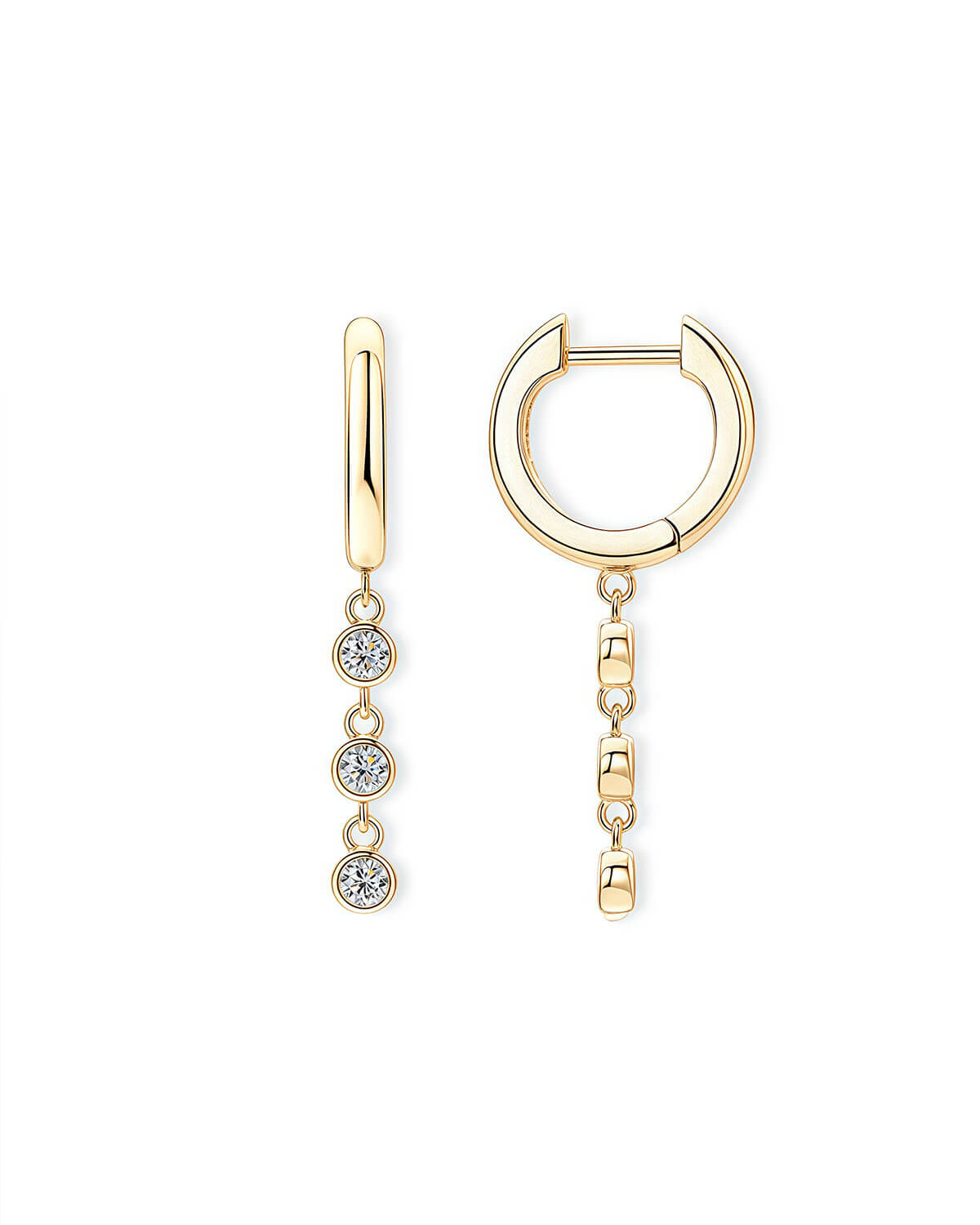 Diamond Dangle Earrings – Triple Moissanite Drops-Opreshyne