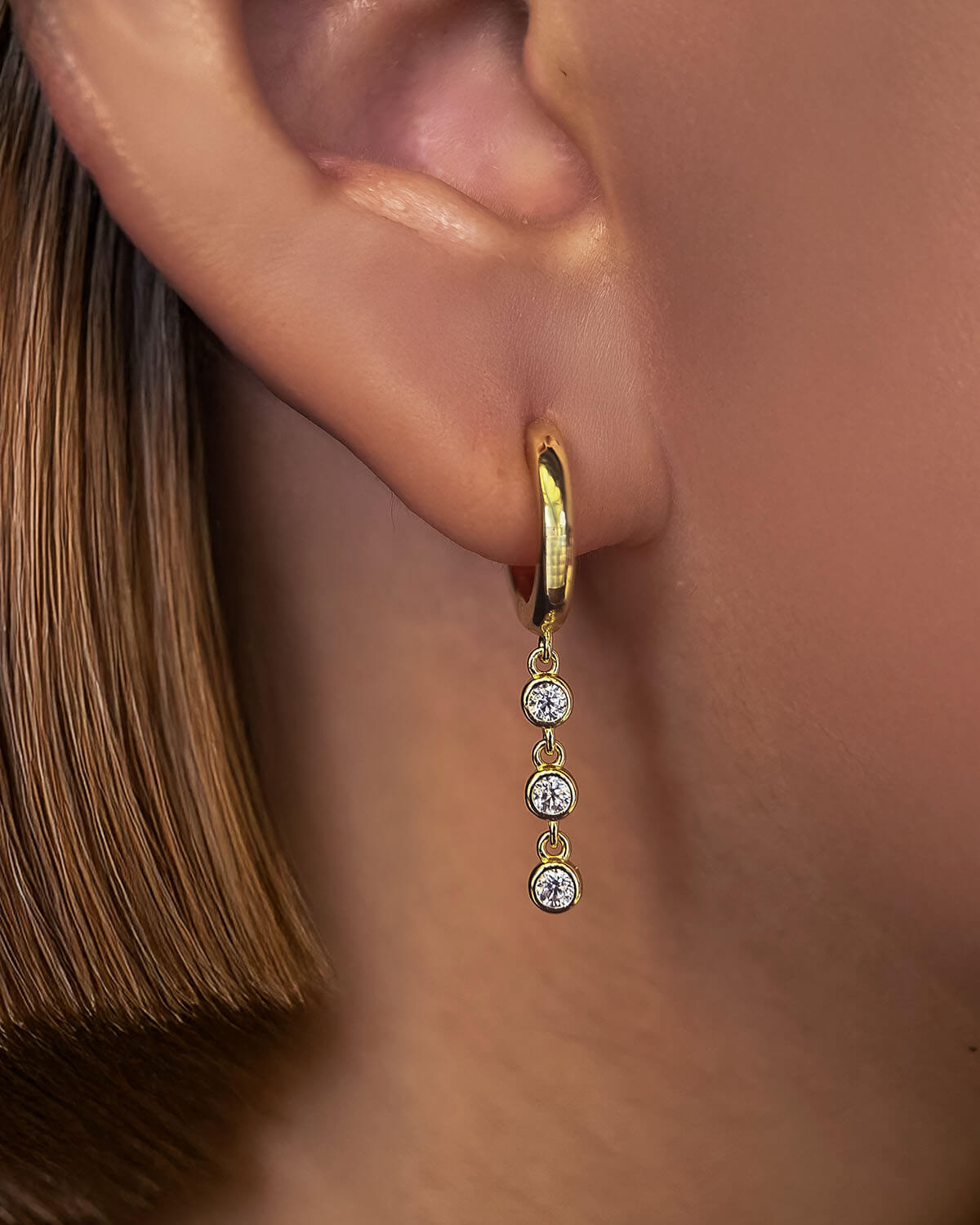 Diamond Dangle Earrings – Triple Moissanite Drops-Opreshyne