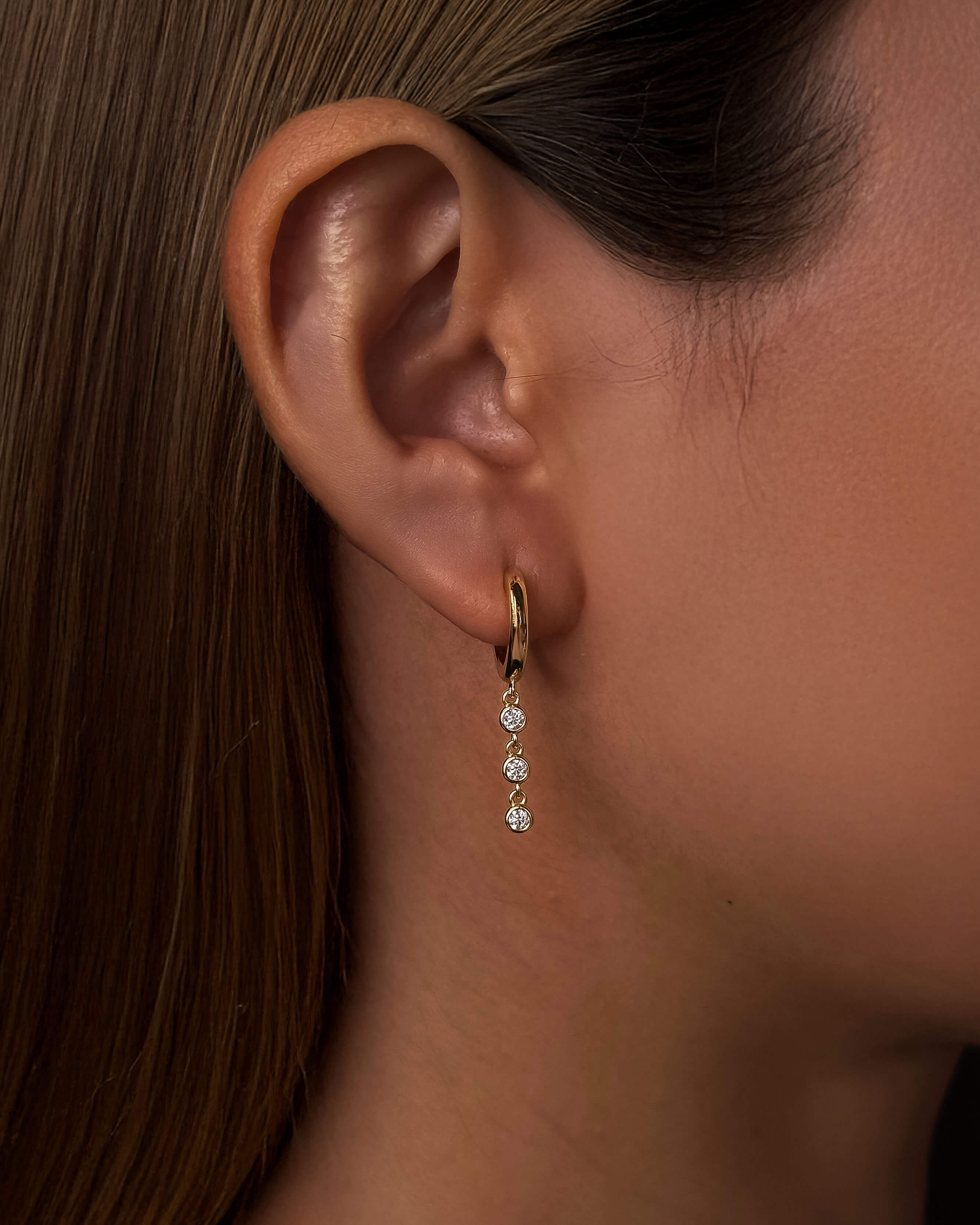 Diamond Dangle Earrings – Triple Moissanite Drops-Opreshyne