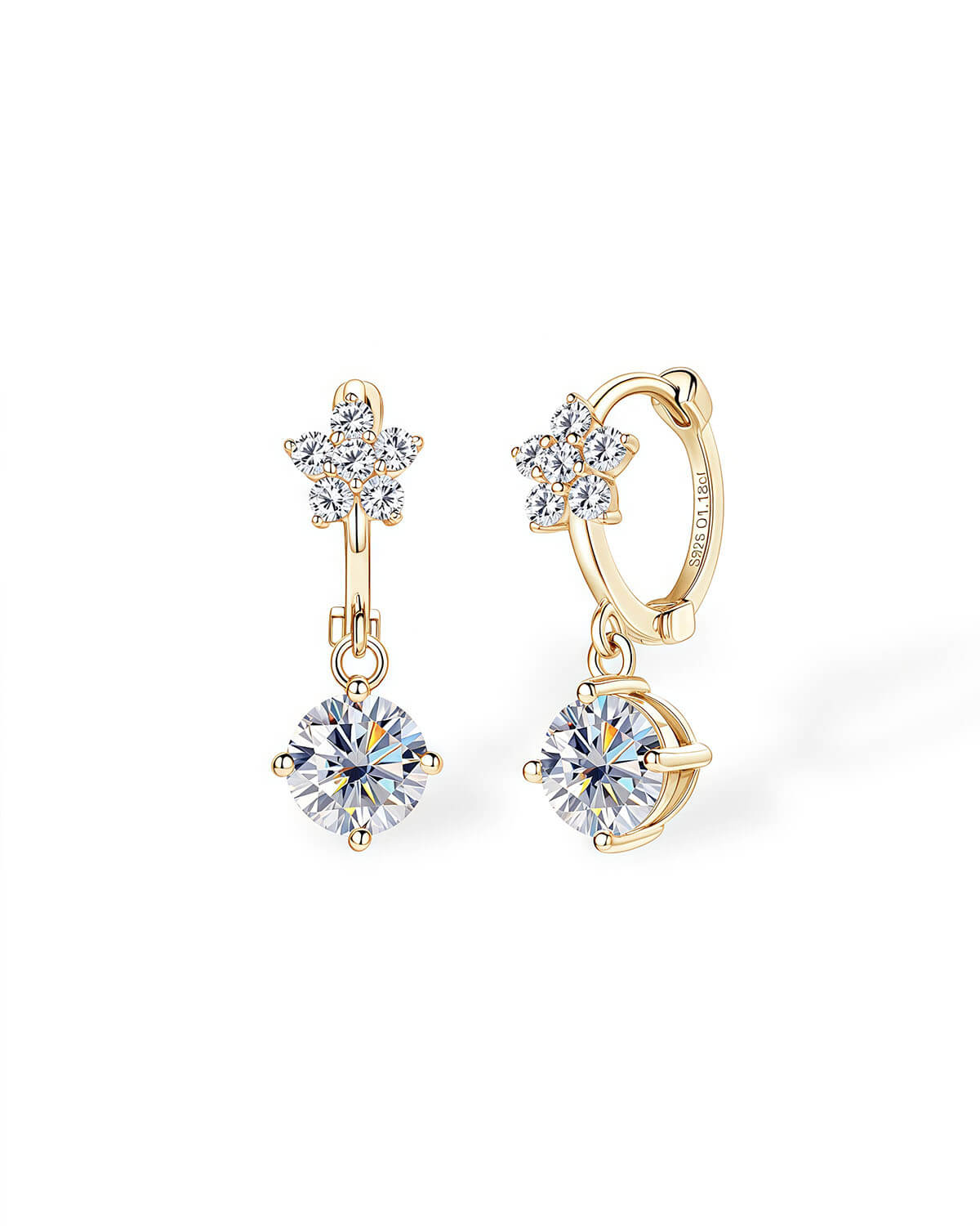 Diamond Drop Earrings – Floral & Solitaire Design-Opreshyne