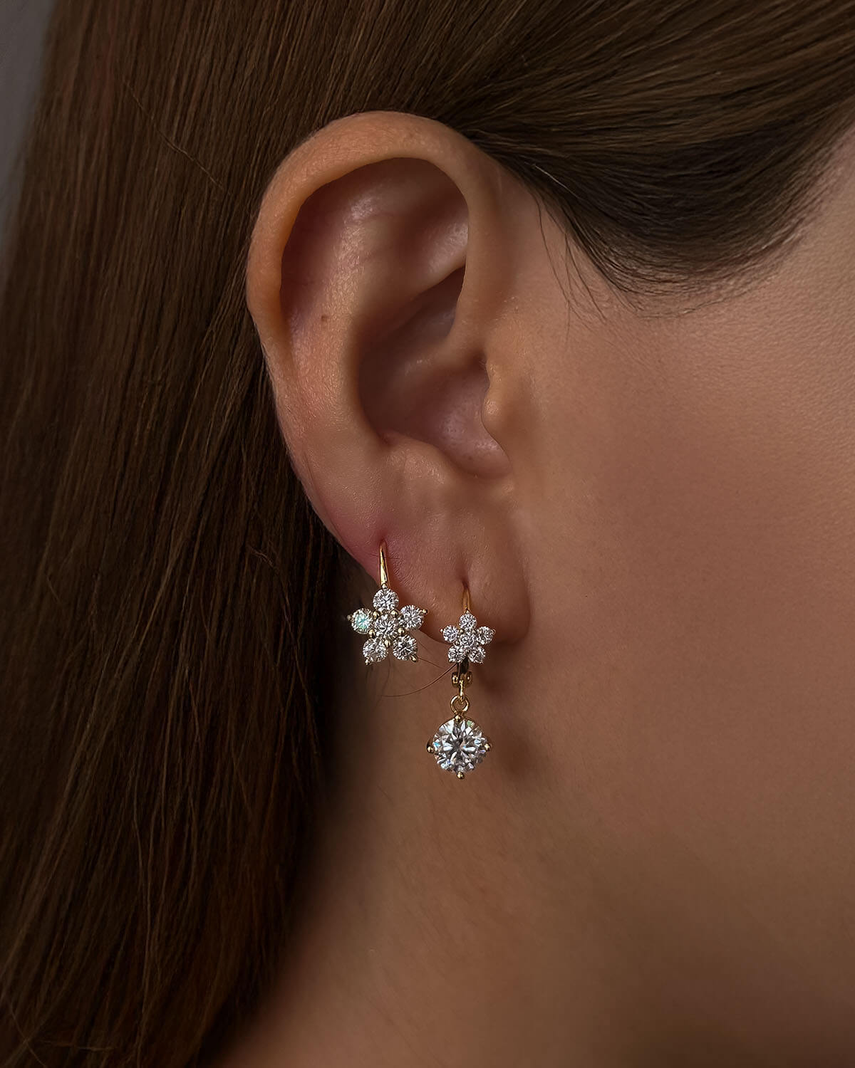 Diamond Drop Earrings – Floral & Solitaire Design-Opreshyne