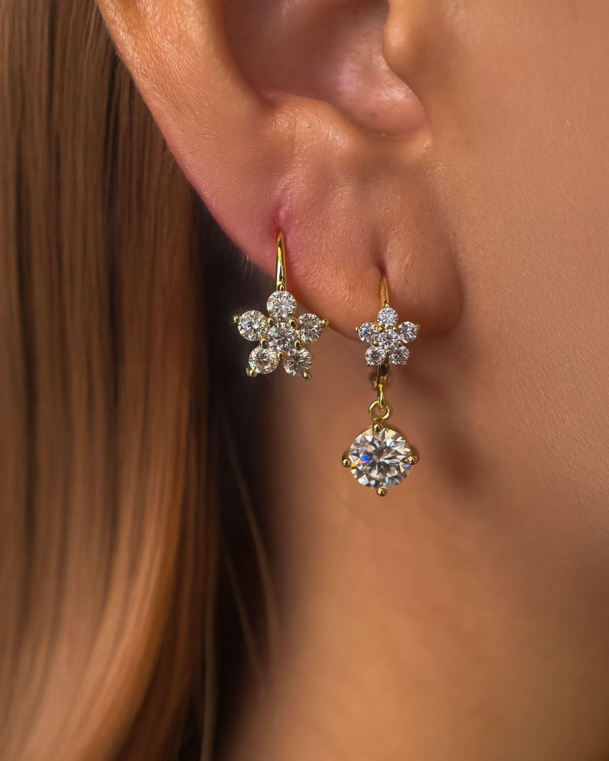 Diamond Drop Earrings – Floral & Solitaire Design-Opreshyne