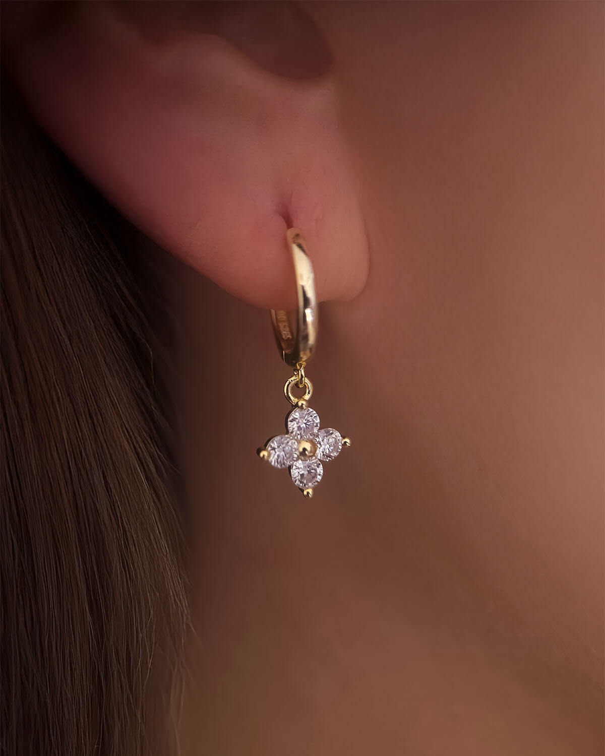 Lucky Clover Bloom - Four-Leaf Clover Charm Earrings-Opreshyne