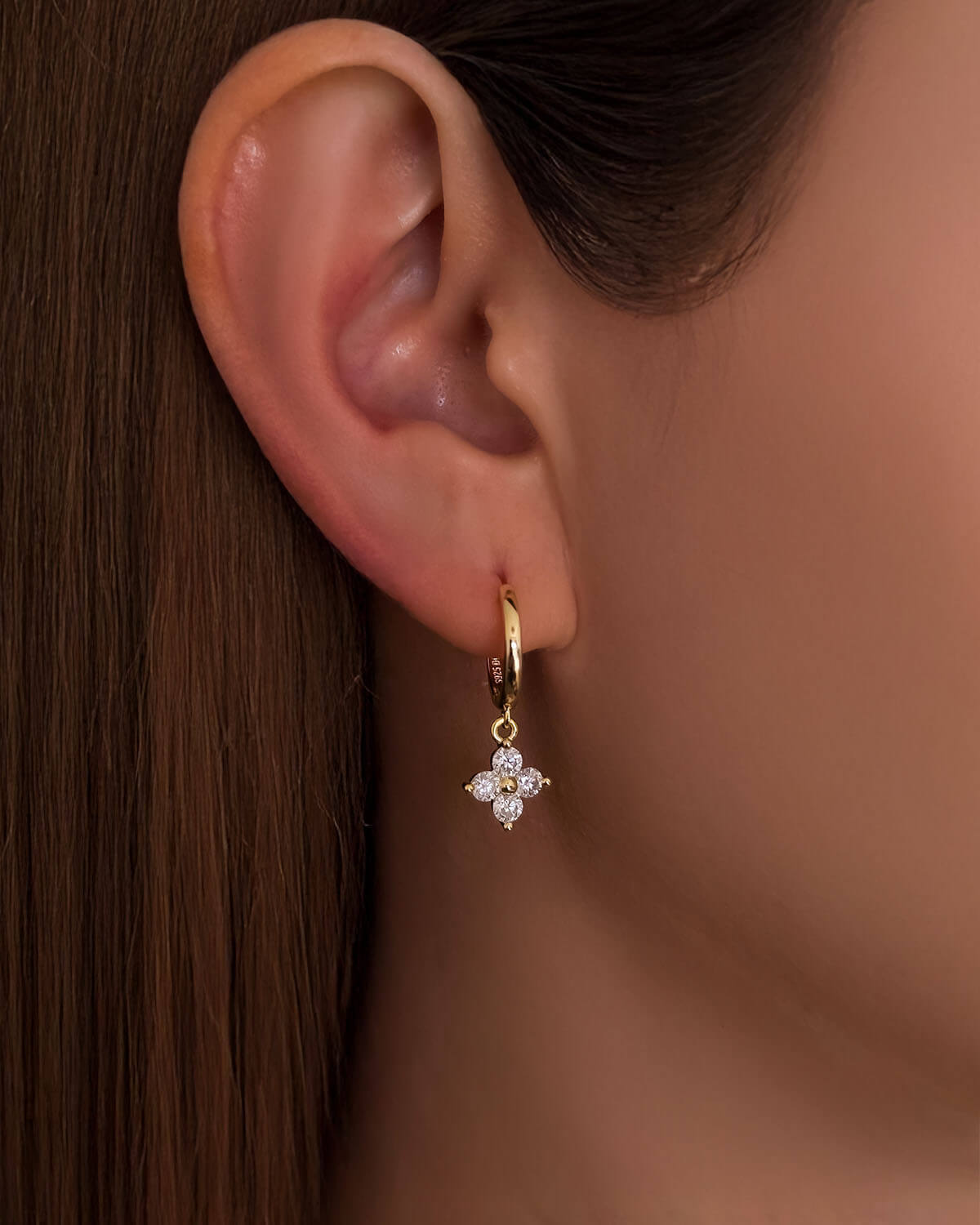 Lucky Clover Bloom - Four-Leaf Clover Charm Earrings-Opreshyne