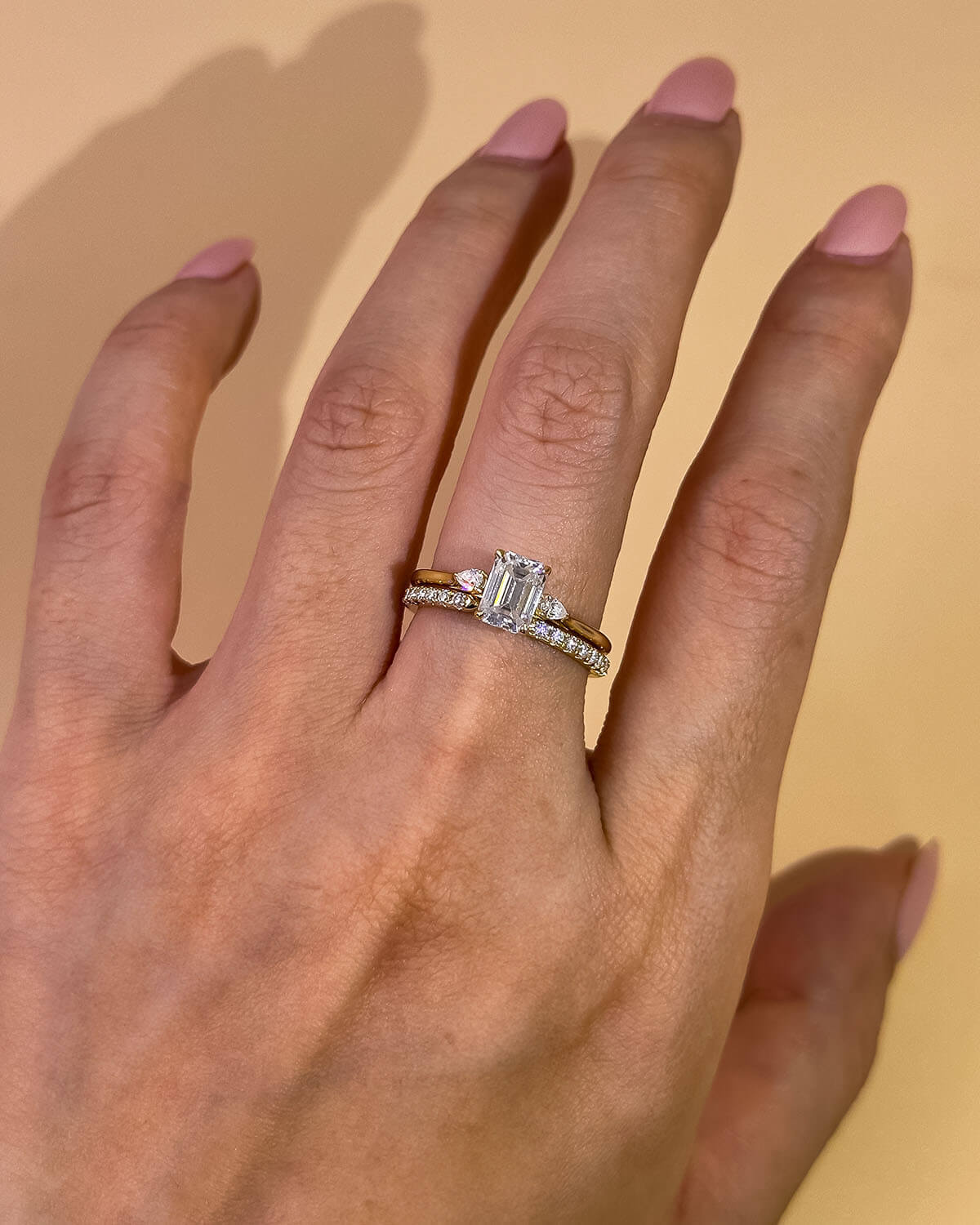 Diamond Emerald Ring – 14K Gold on Silver with Moissanite-Opreshyne