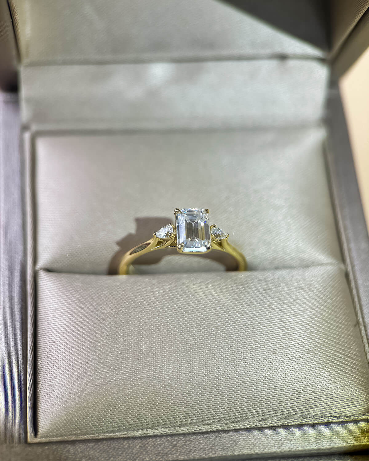 Diamond Emerald Ring – 14K Gold on Silver with Moissanite-Opreshyne