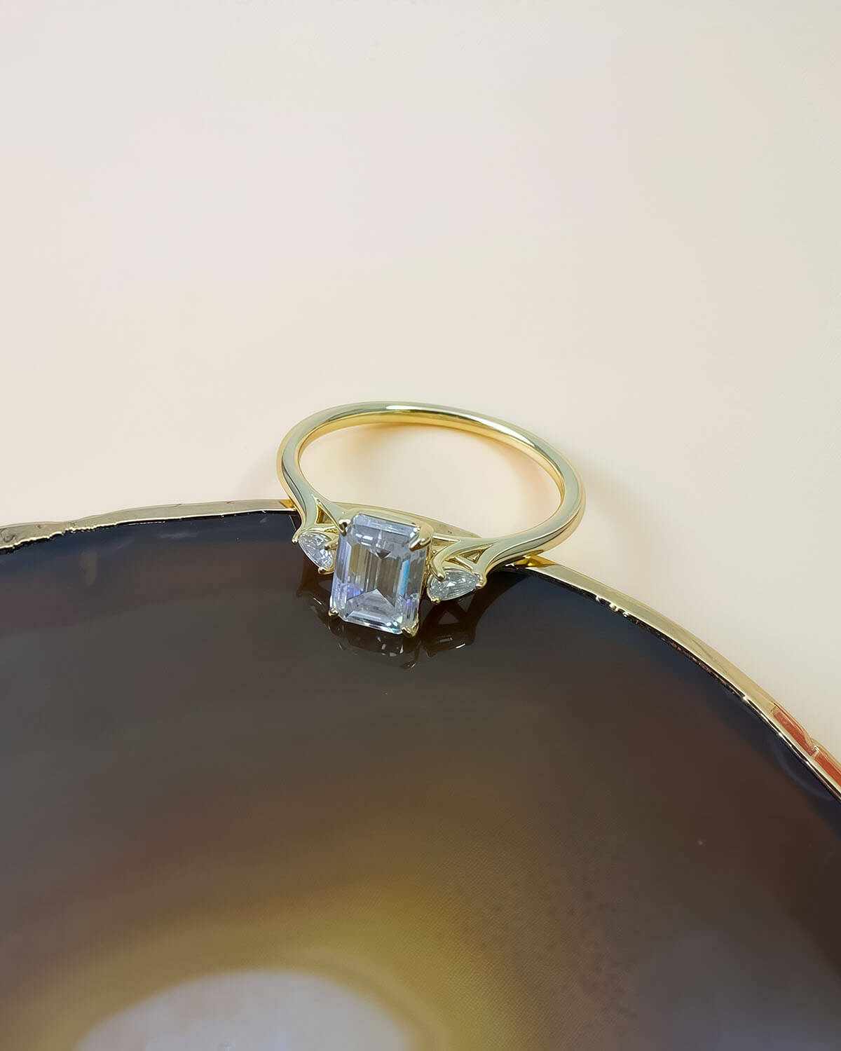 Diamond Emerald Ring – 14K Gold on Silver with Moissanite-Opreshyne