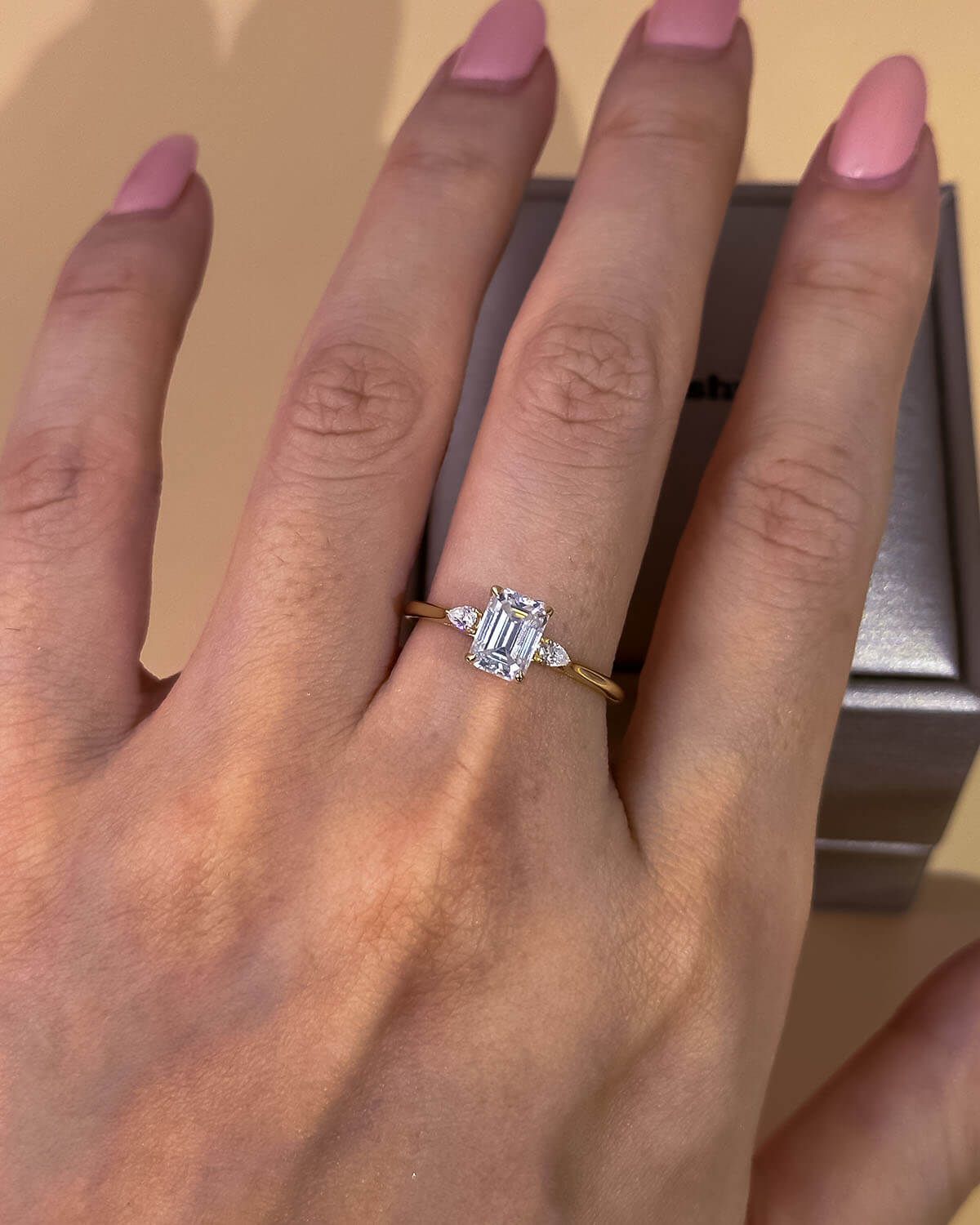 Diamond Emerald Ring – 14K Gold on Silver with Moissanite-Opreshyne