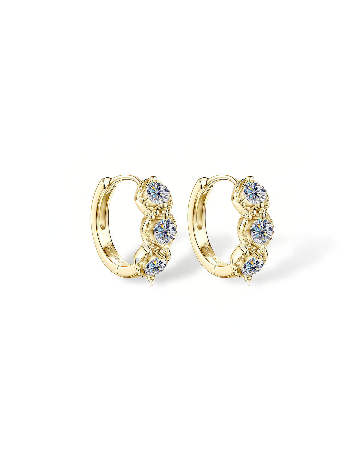 Diamond Hoop Earrings | Three Stone 14K Gold Moissanite Jewelry Gift