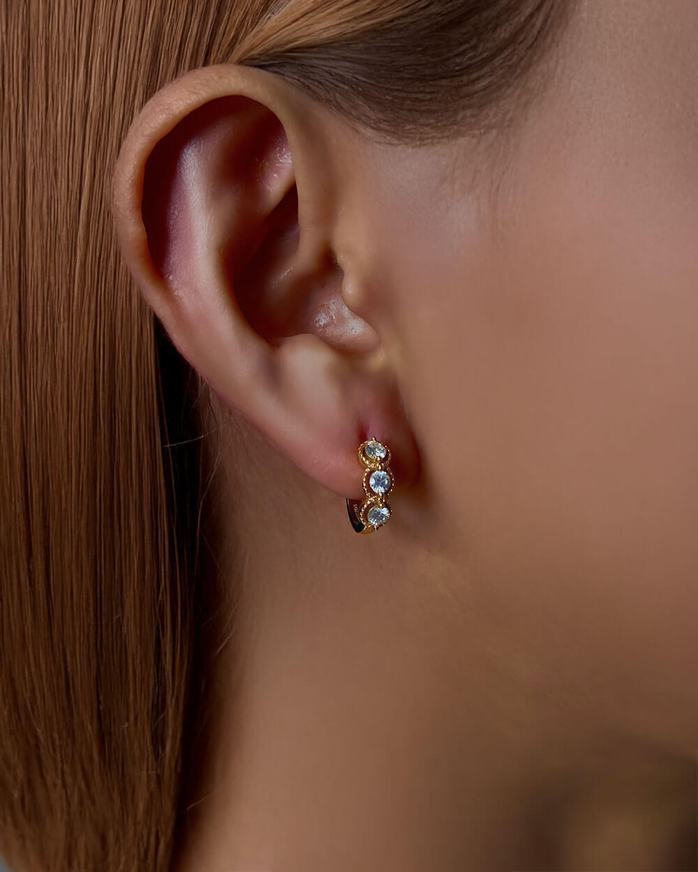 Luna Trio - Three Stone Diamond Hoop Earrings