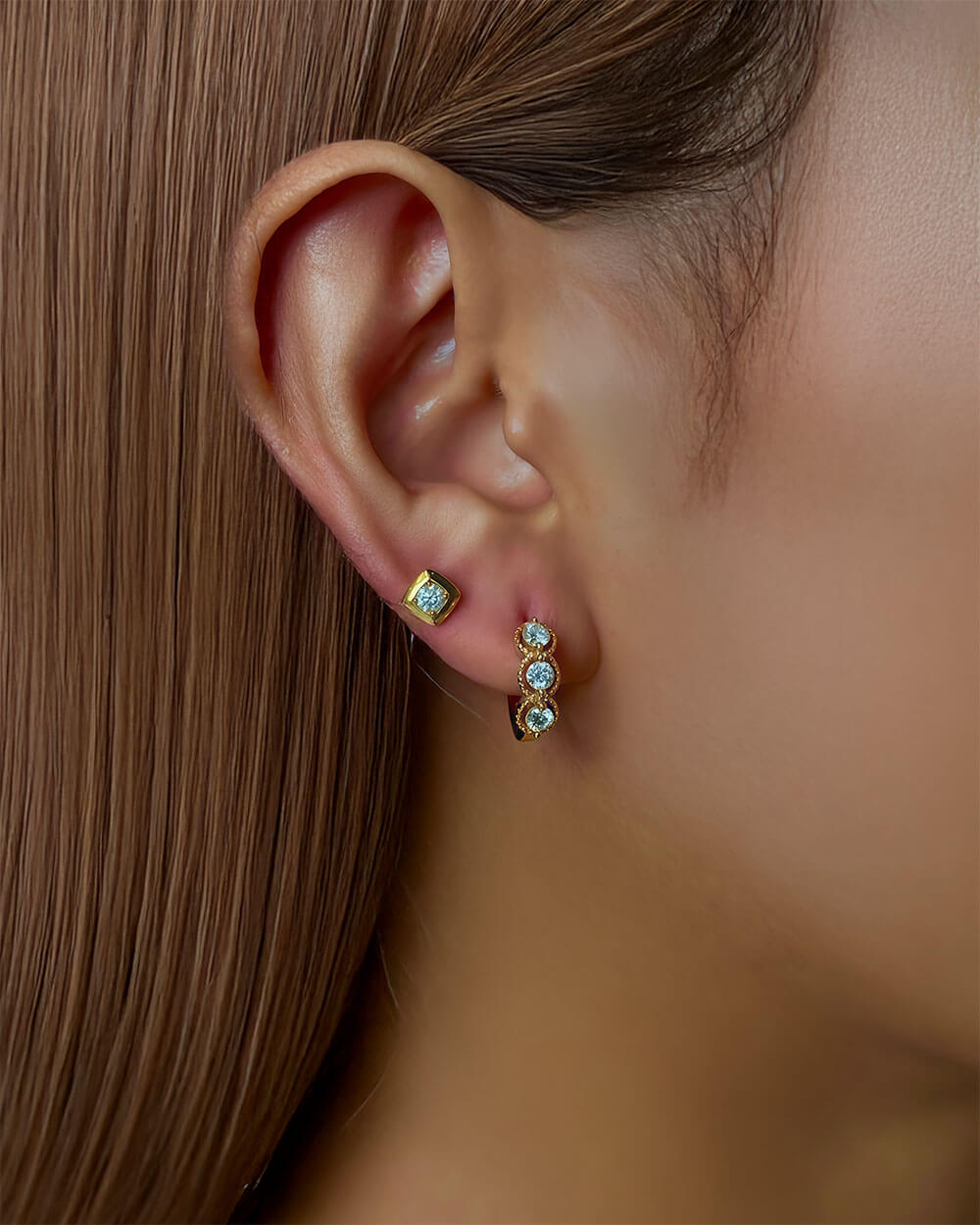 Aurora Square - Single Diamond Stud Earrings