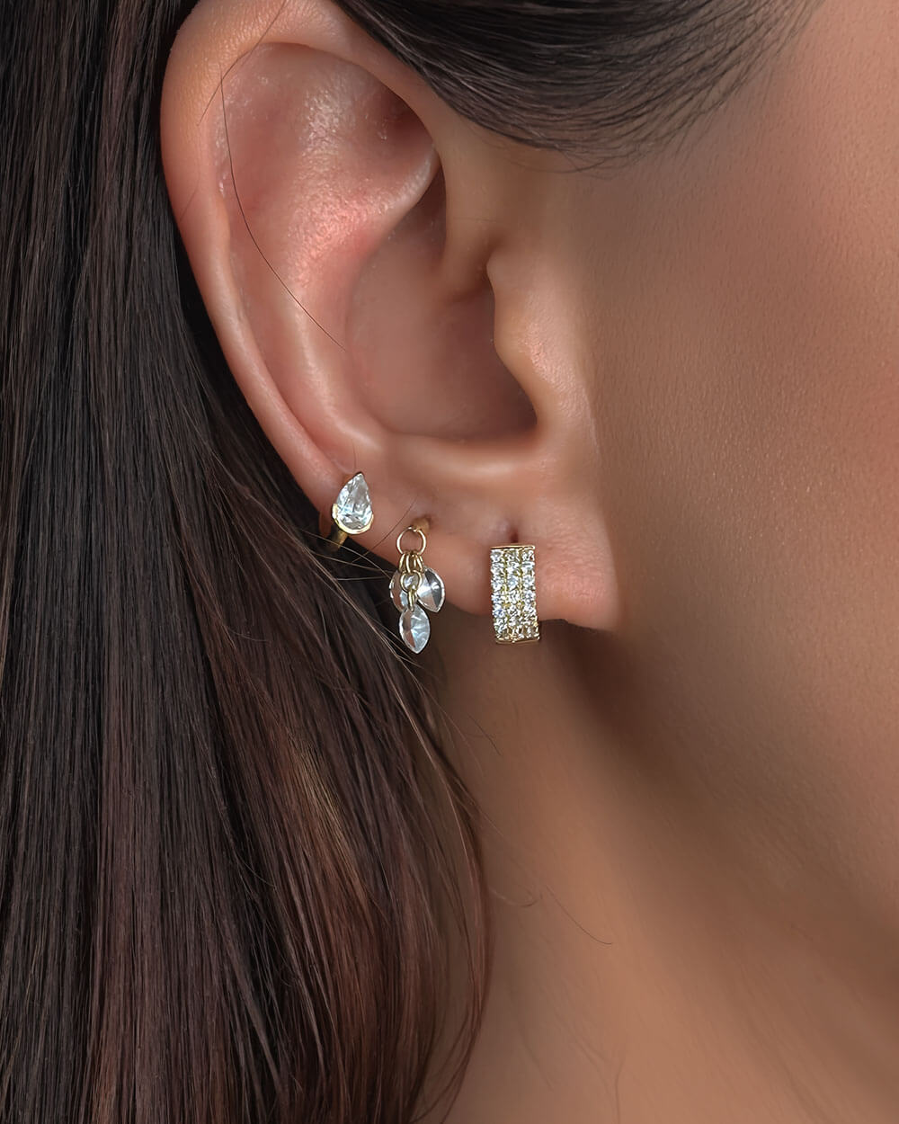Nova Triple Row Diamond Hoop Earrings