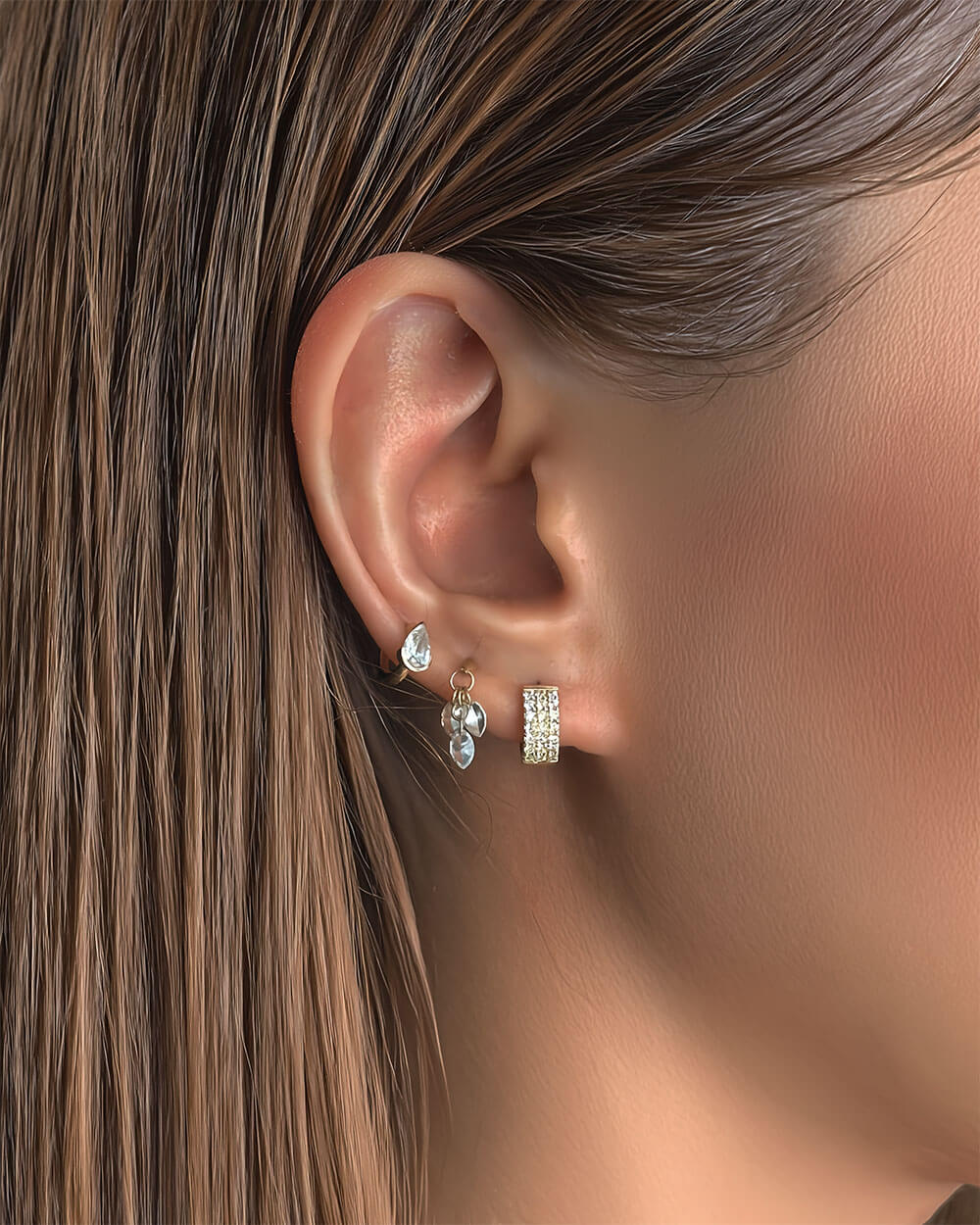 Nova Triple Row Diamond Hoop Earrings