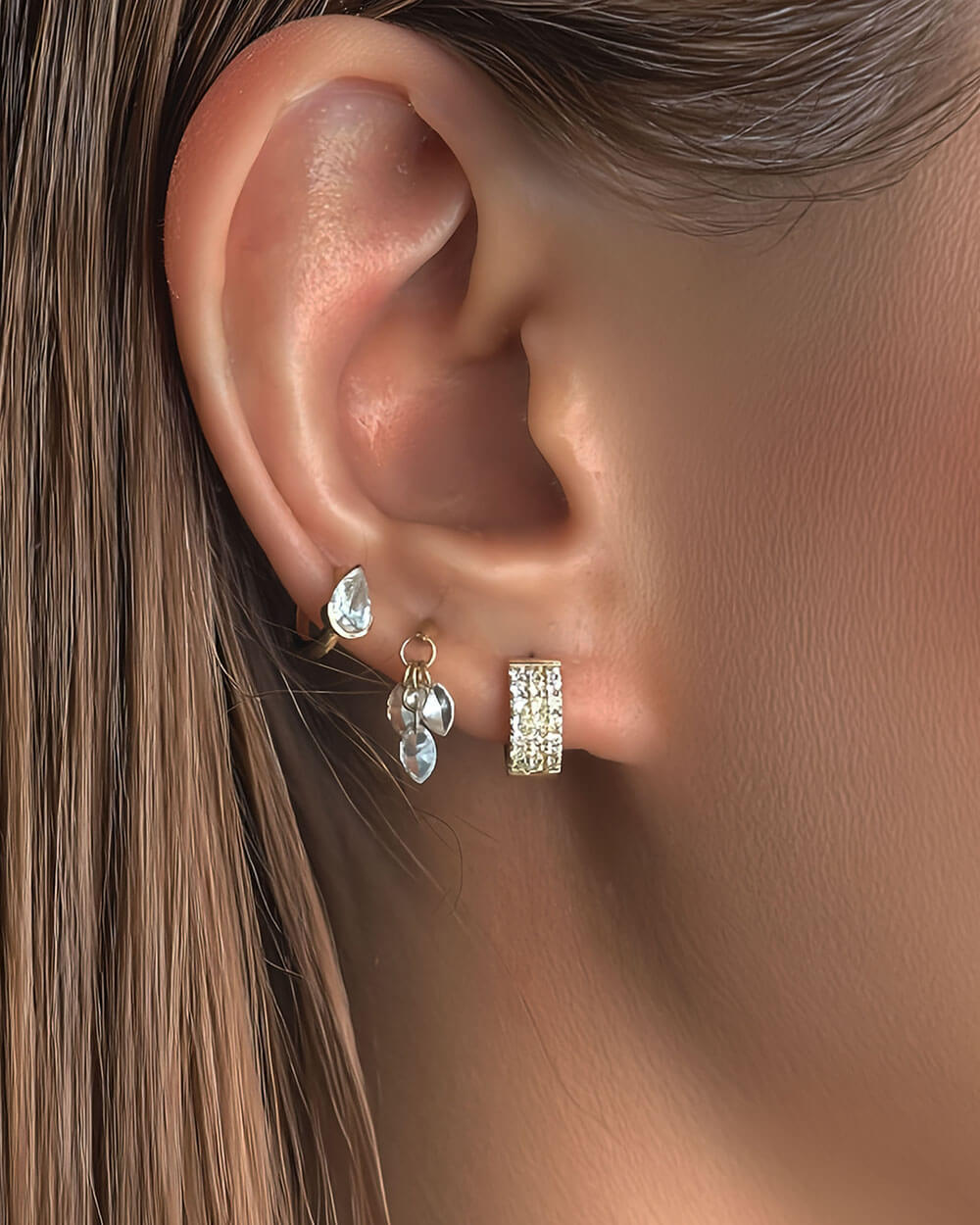 Nova Triple Row Diamond Hoop Earrings