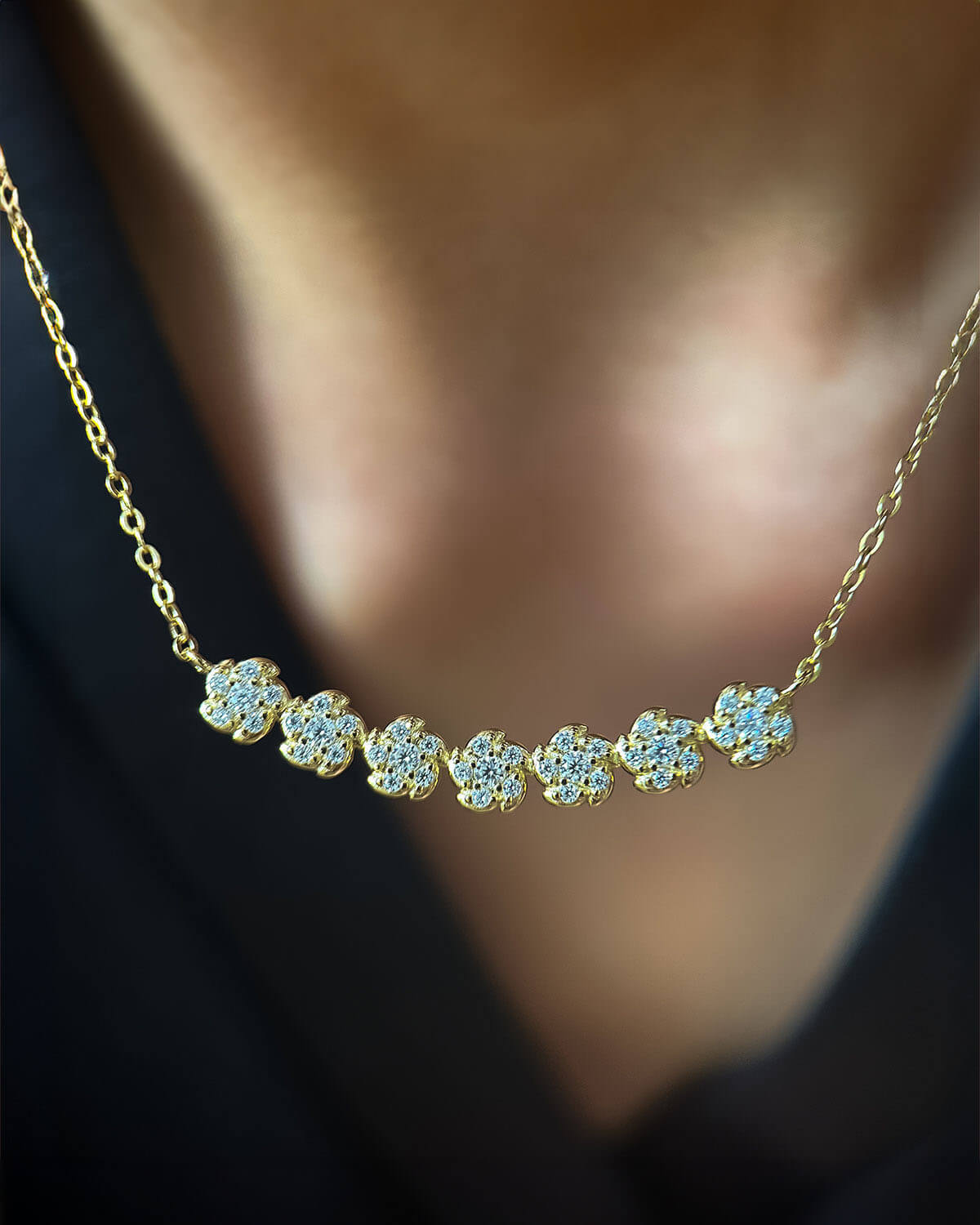 Diamond Pendant Necklace Gold with Floral Design-Opreshyne