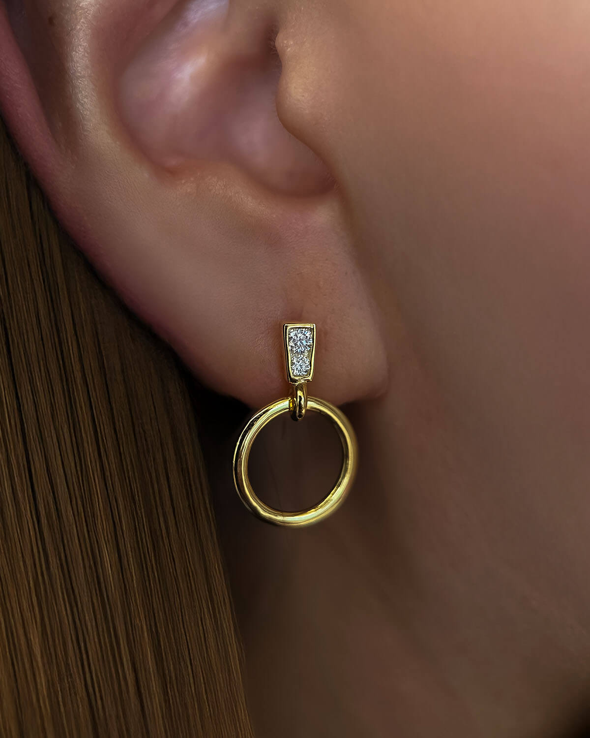 Diamond and Gold Earrings – Circular Drop Elegance-Opreshyne