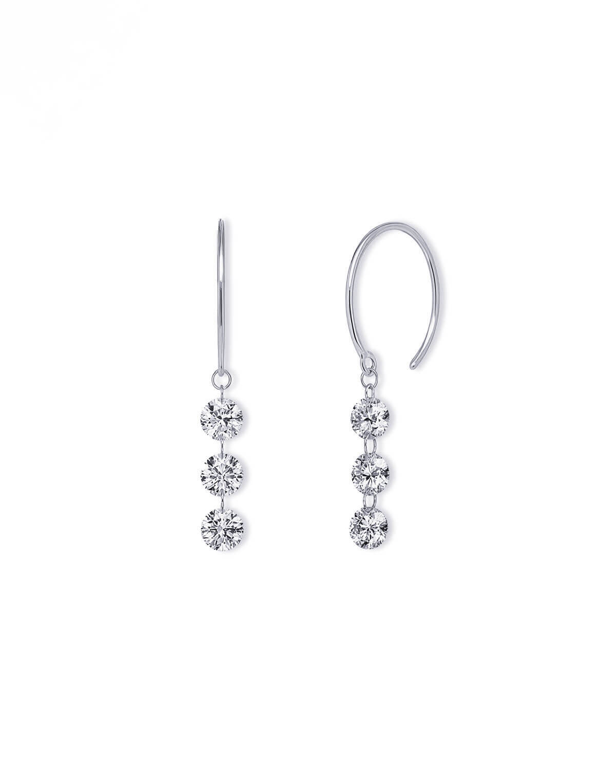 Diamond Drop Earrings | Three Drilled Lab Diamond Earrings in 14K Gold