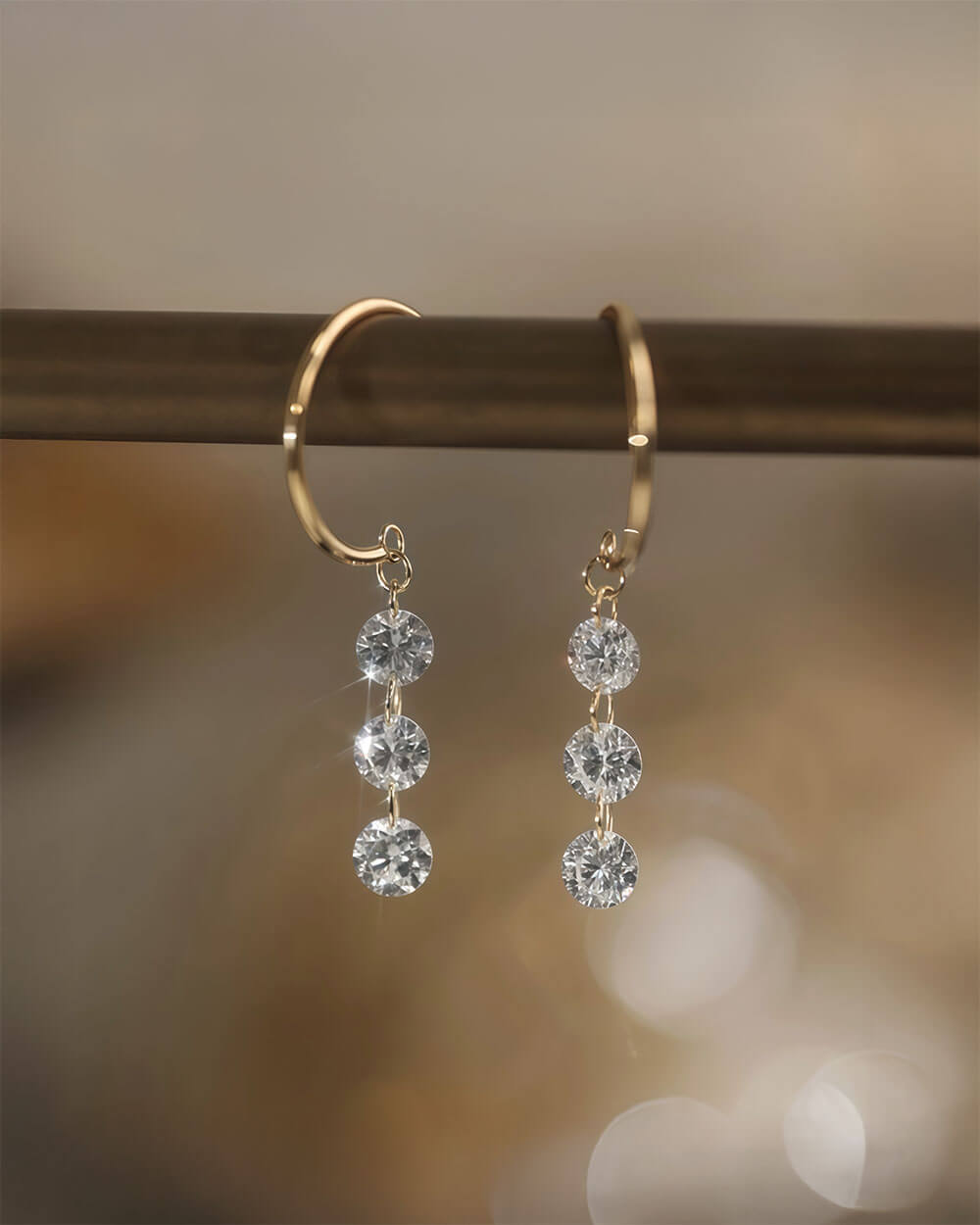 Serein Trio – Three Drilled Diamond Drop Earrings