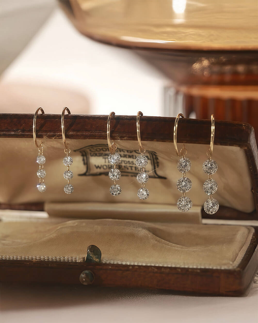 Serein Trio – Three Drilled Diamond Drop Earrings