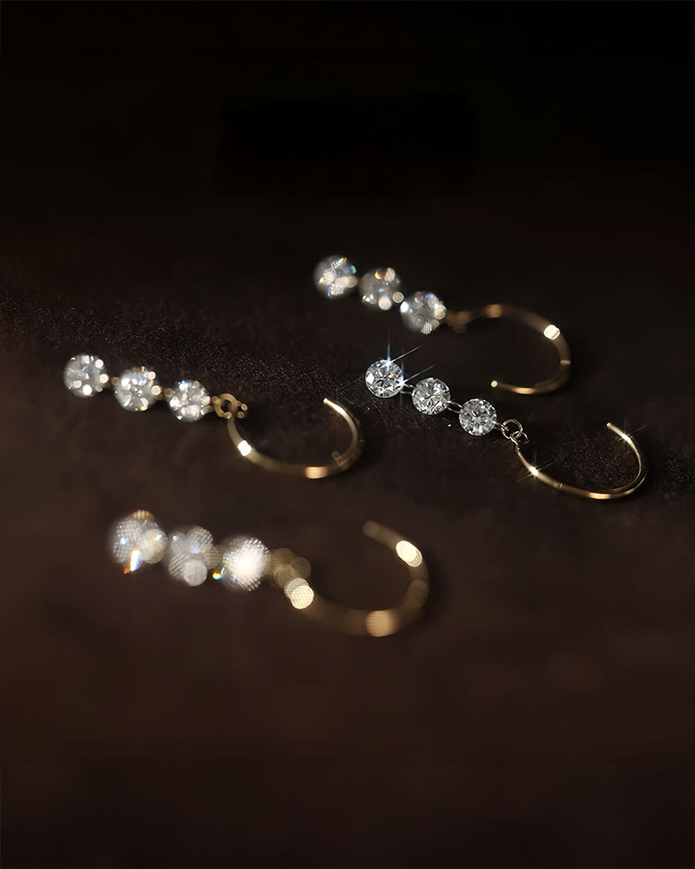 Serein Trio – Three Drilled Diamond Drop Earrings