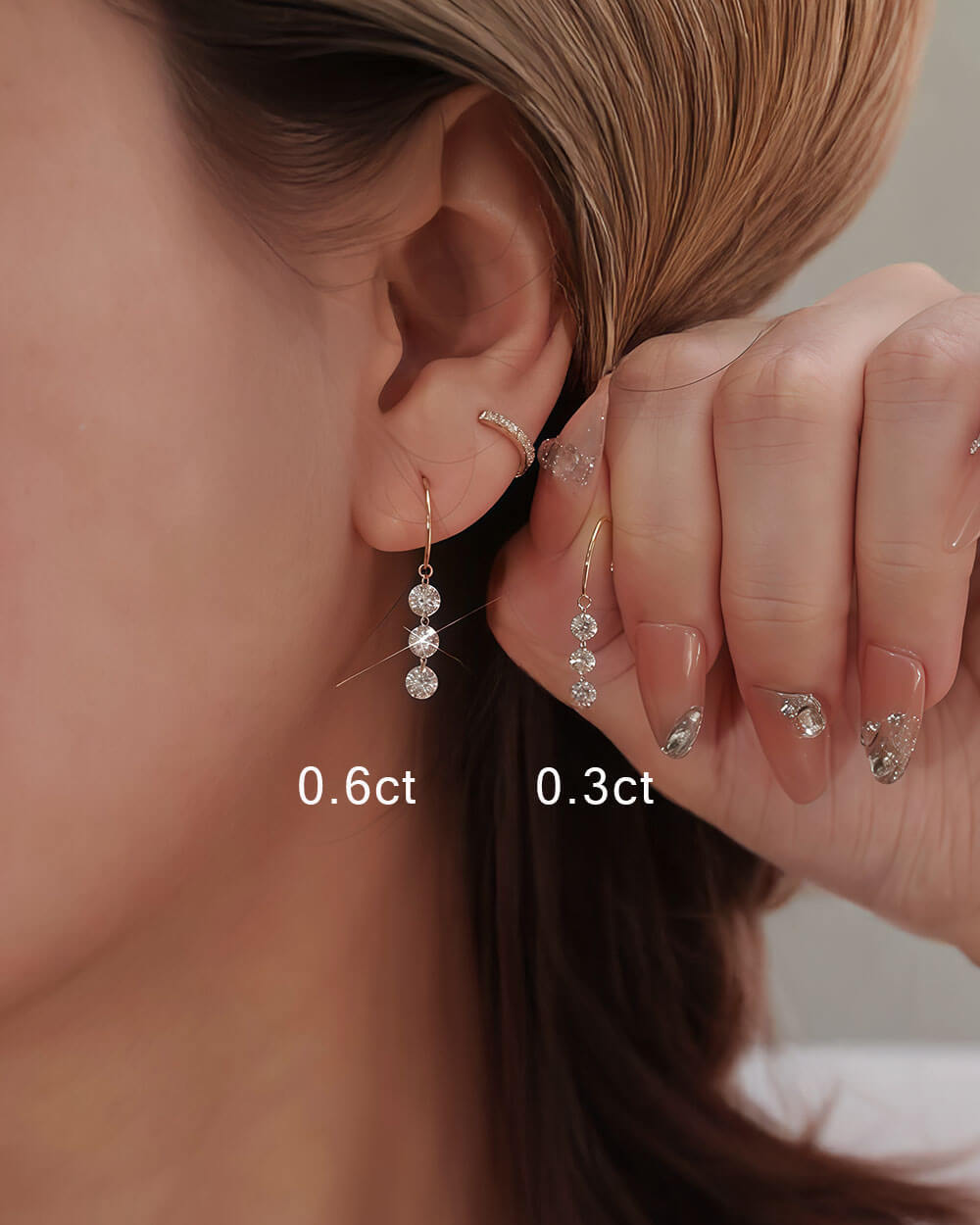 Serein Trio – Three Drilled Diamond Drop Earrings