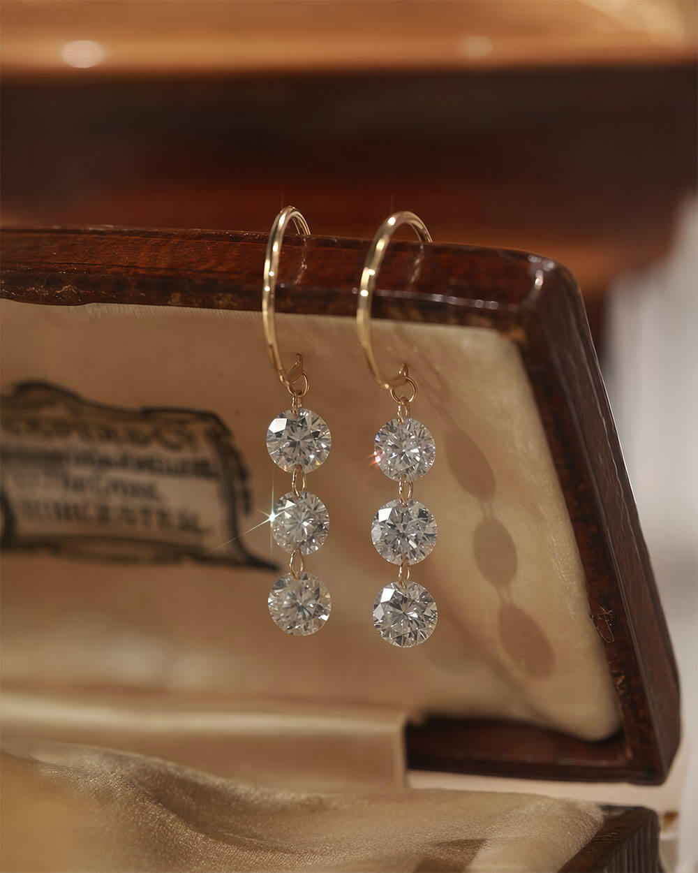Serein Trio – Three Drilled Diamond Drop Earrings