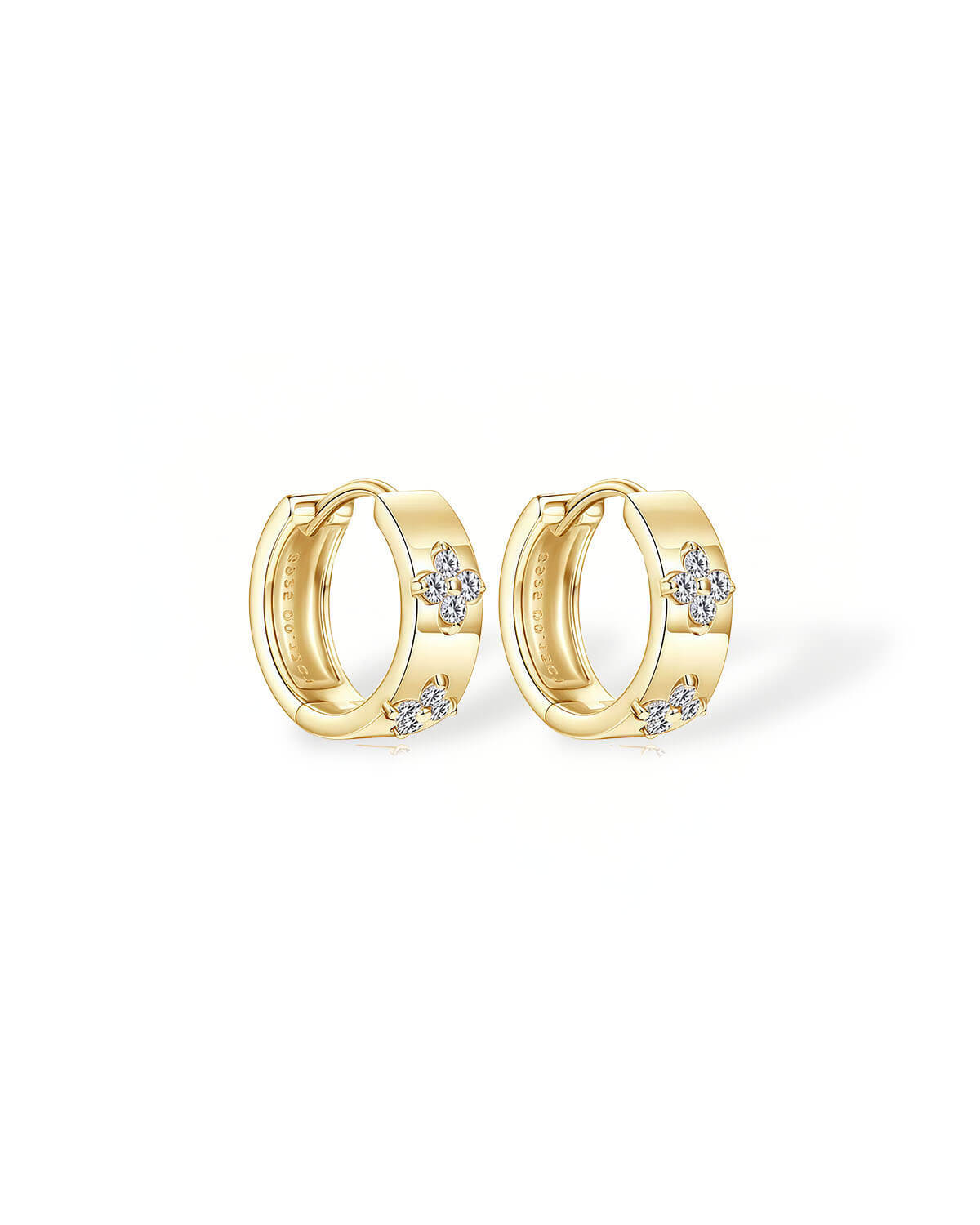 Gold Hoop Earrings 14k | Double Clover Moissanite Hoop Earrings for Women