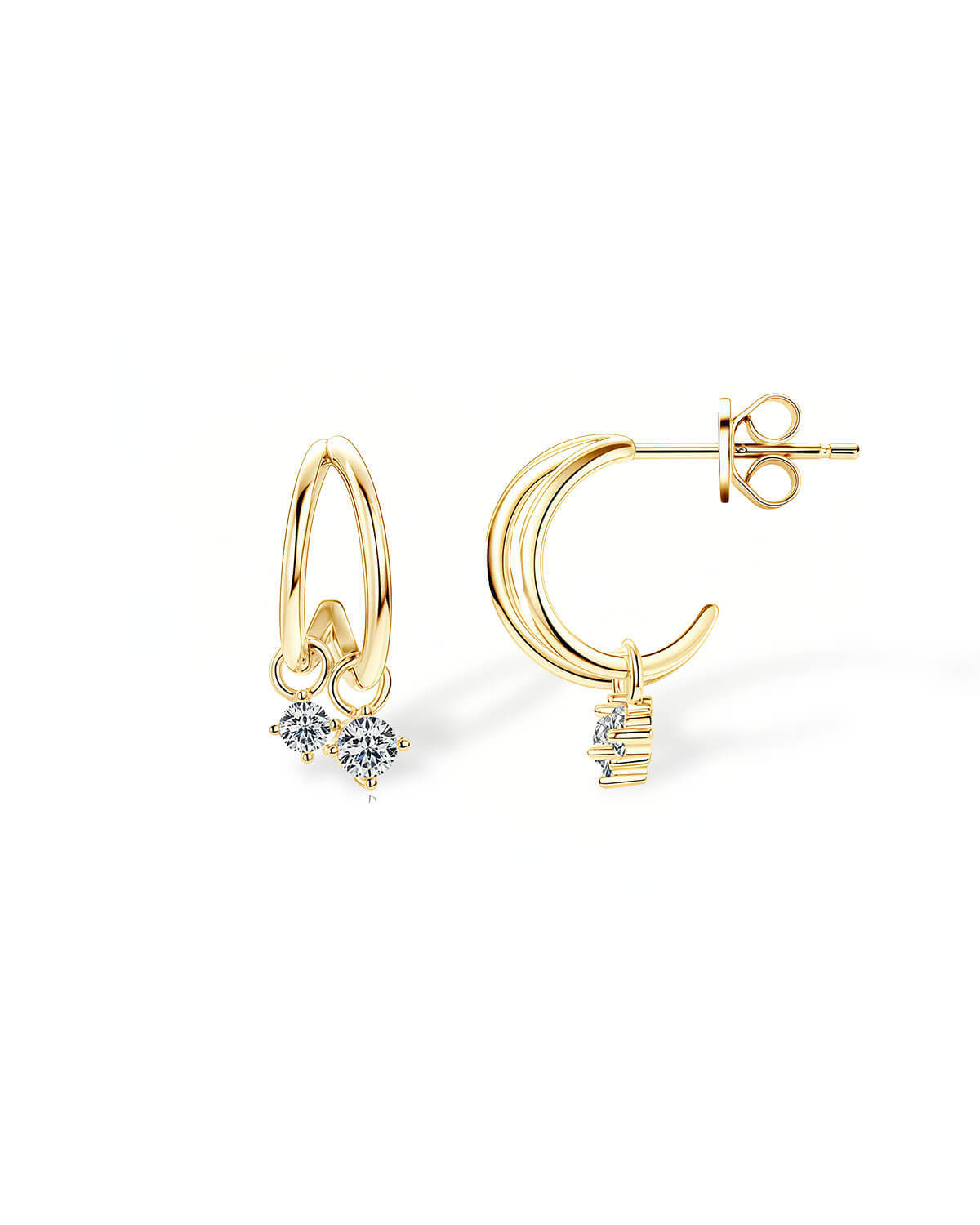 Gold Diamond Hoop Earrings | Double Hoop Drop Earrings 14K Gold
