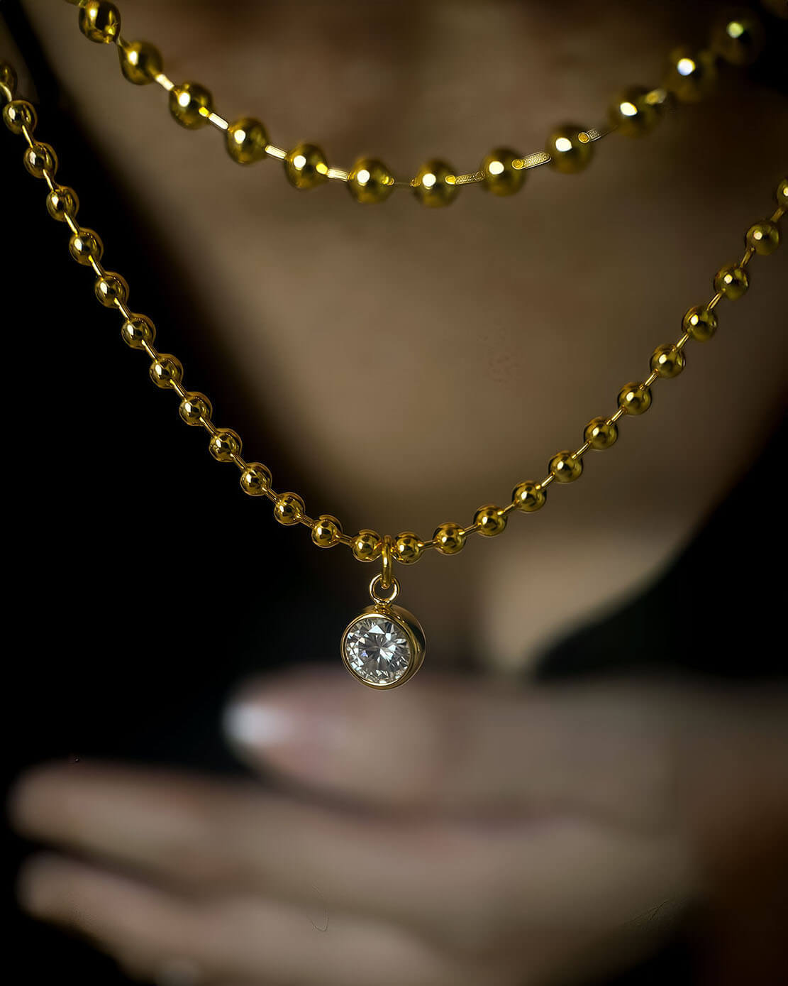 Double-Layer Gold and Diamond Necklace-Opreshyne