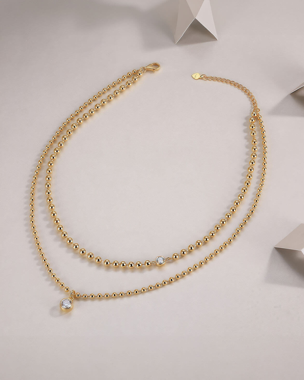 Double-Layer Gold and Diamond Necklace-Opreshyne
