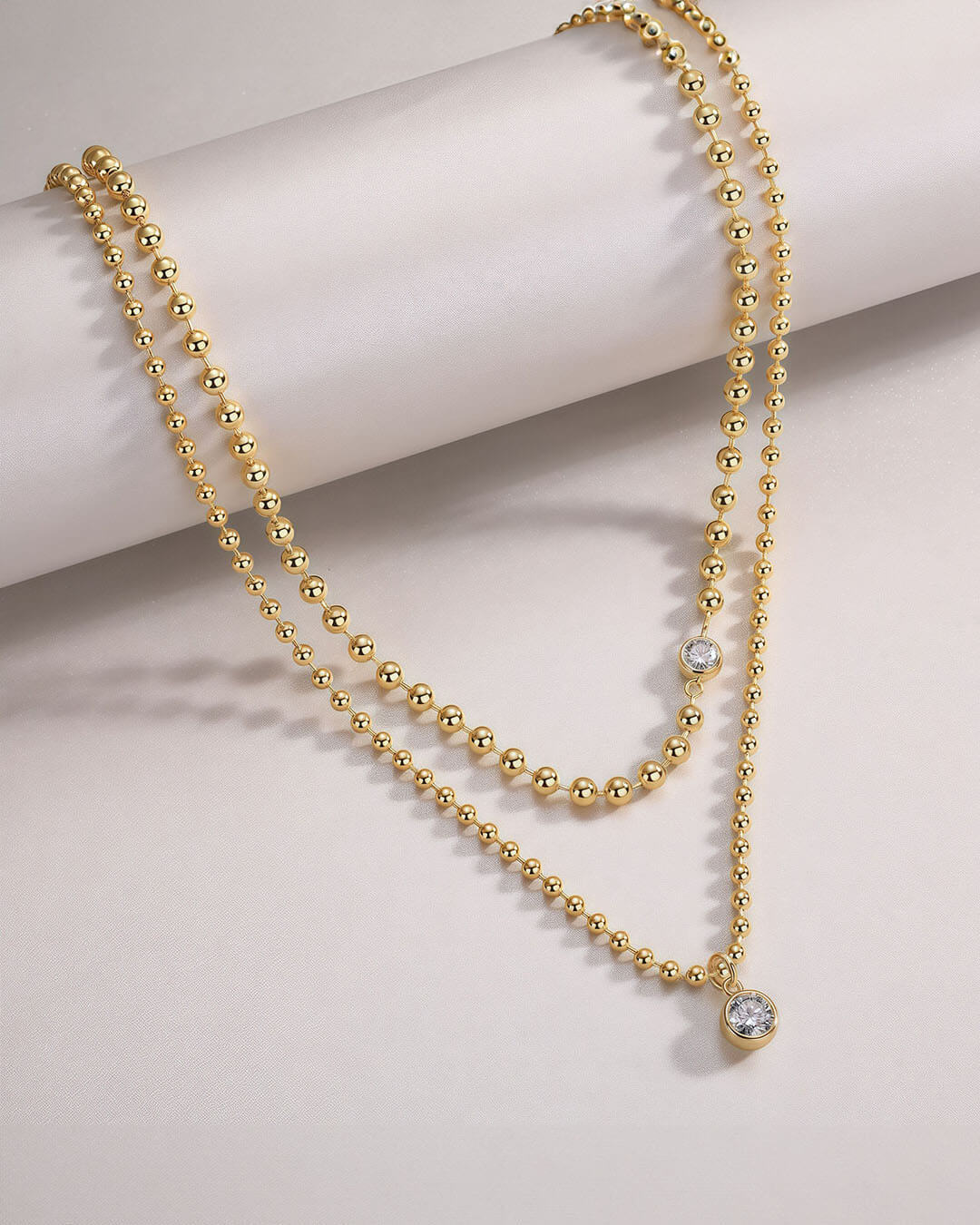 Double-Layer Gold and Diamond Necklace-Opreshyne
