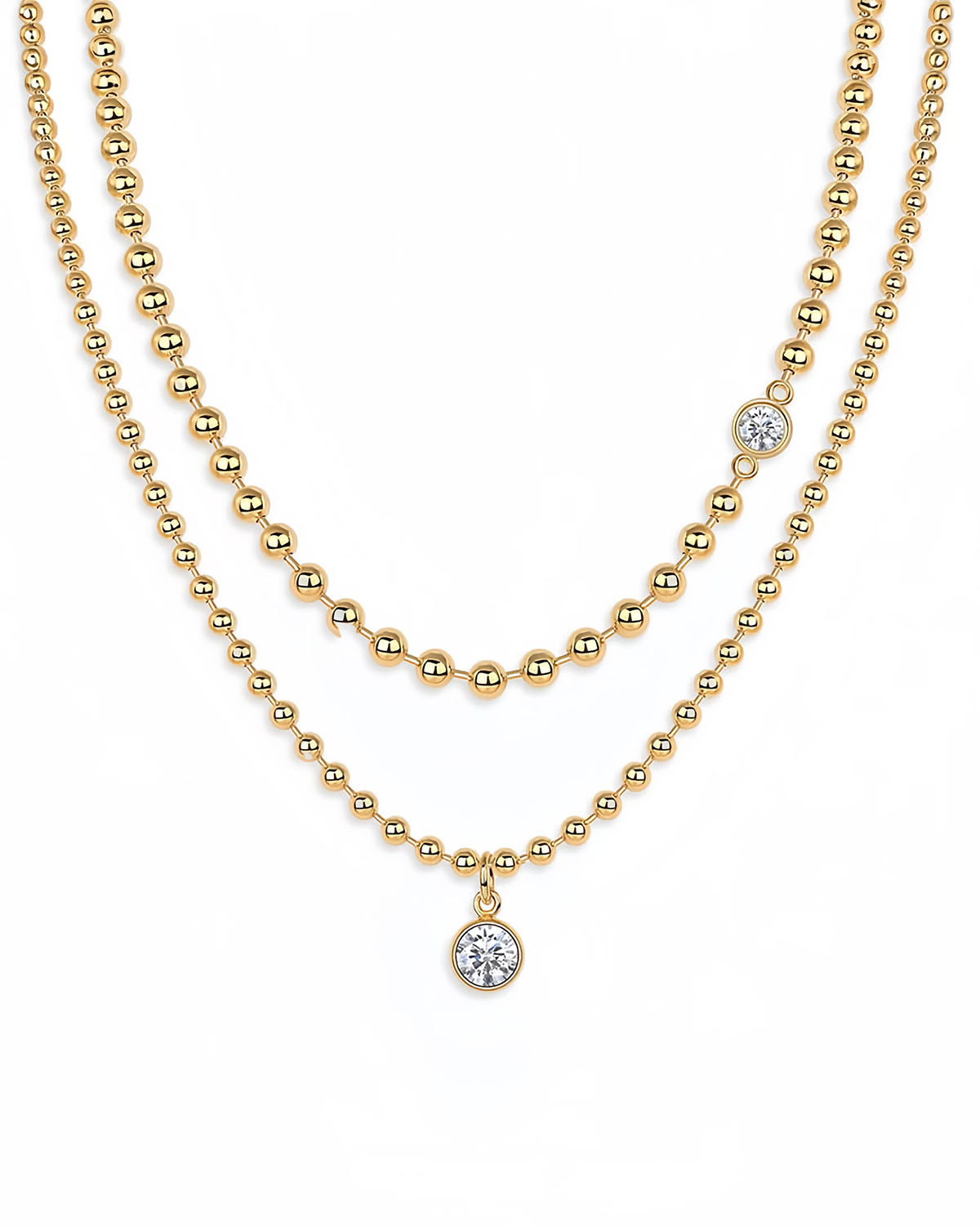 Double-Layer Gold and Diamond Necklace-Opreshyne