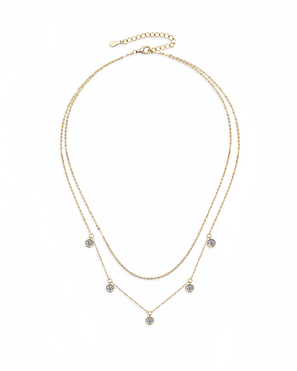 Double-Layer Moissanite Necklace with Floating Gems-Opreshyne