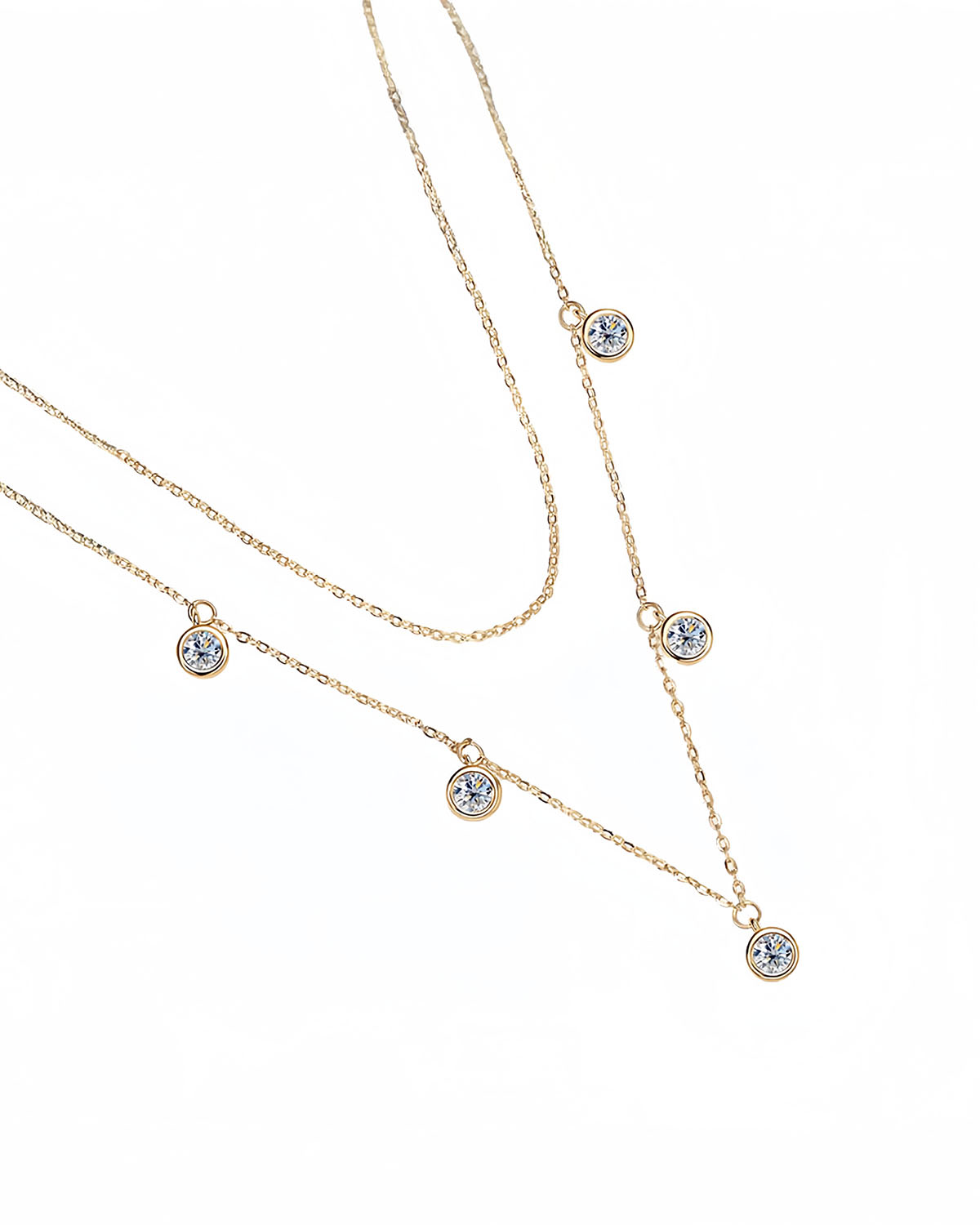 Double-Layer Moissanite Necklace with Floating Gems-Opreshyne